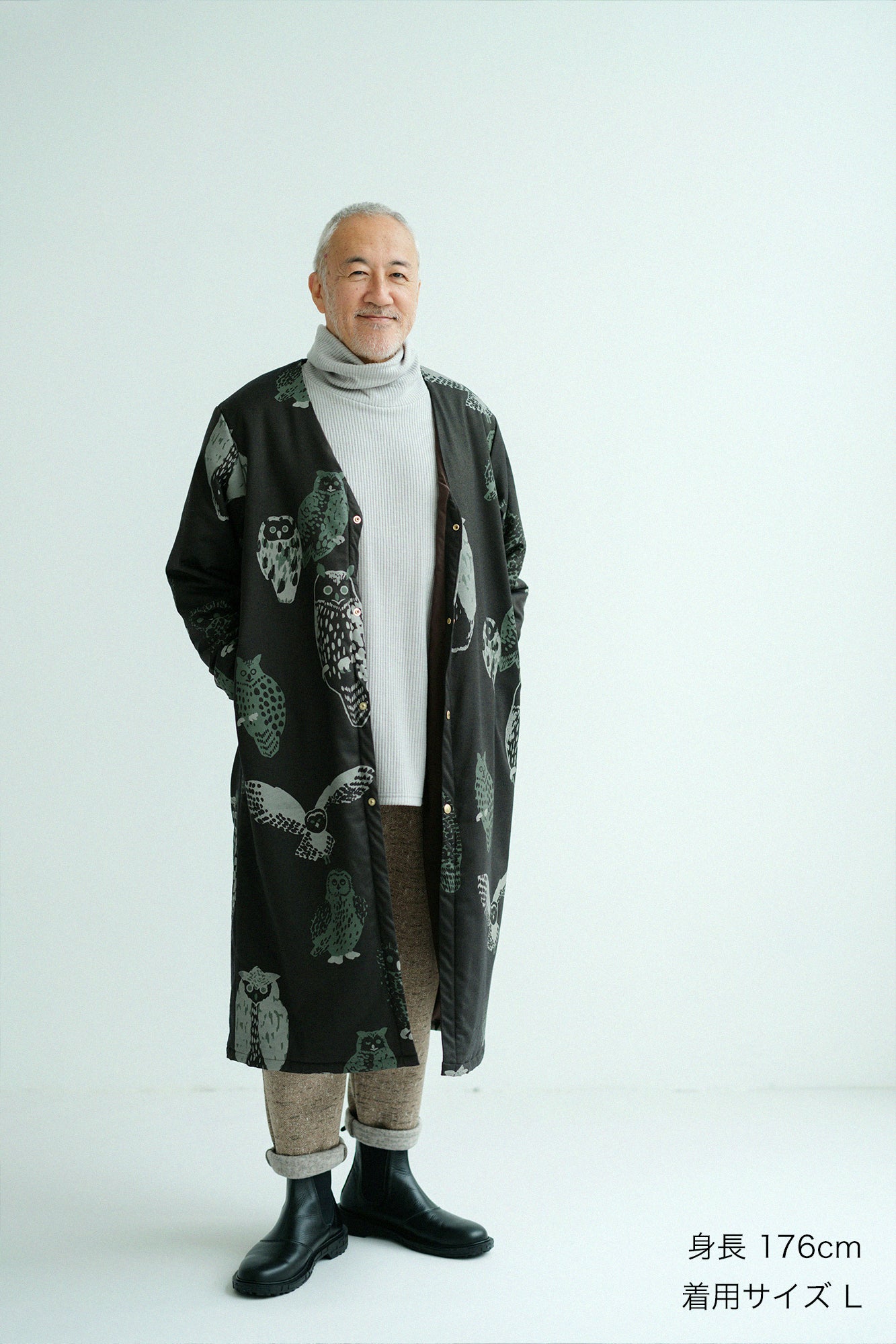 【Pre-order】Stretch Flannel Collarless Padded Coat/Owl Dark Brown(※Scheduled to be shipped around Dec 9)