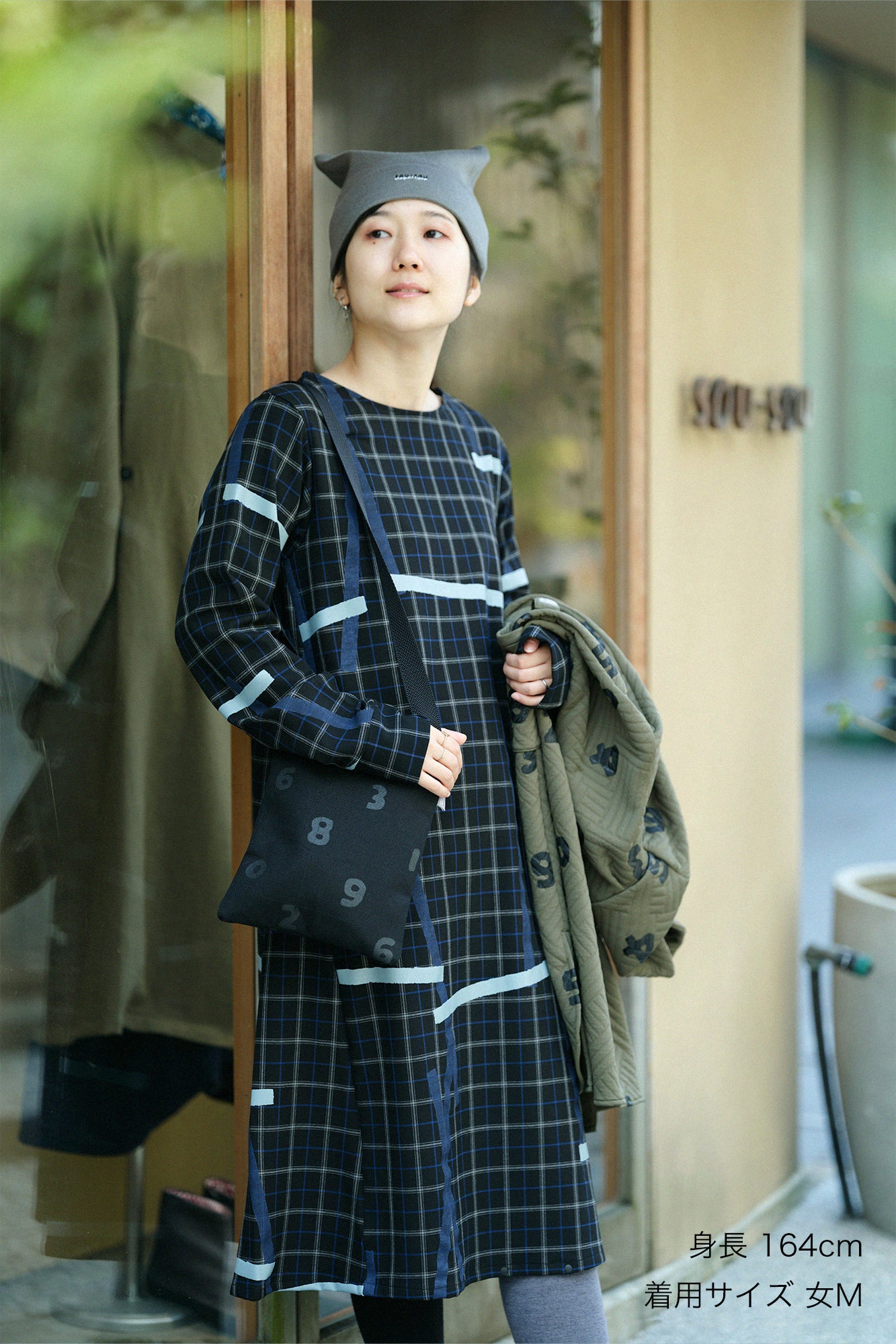 Soft Thermo(R) Fleece Lining Check BIKE One-piece Dress /Tobi