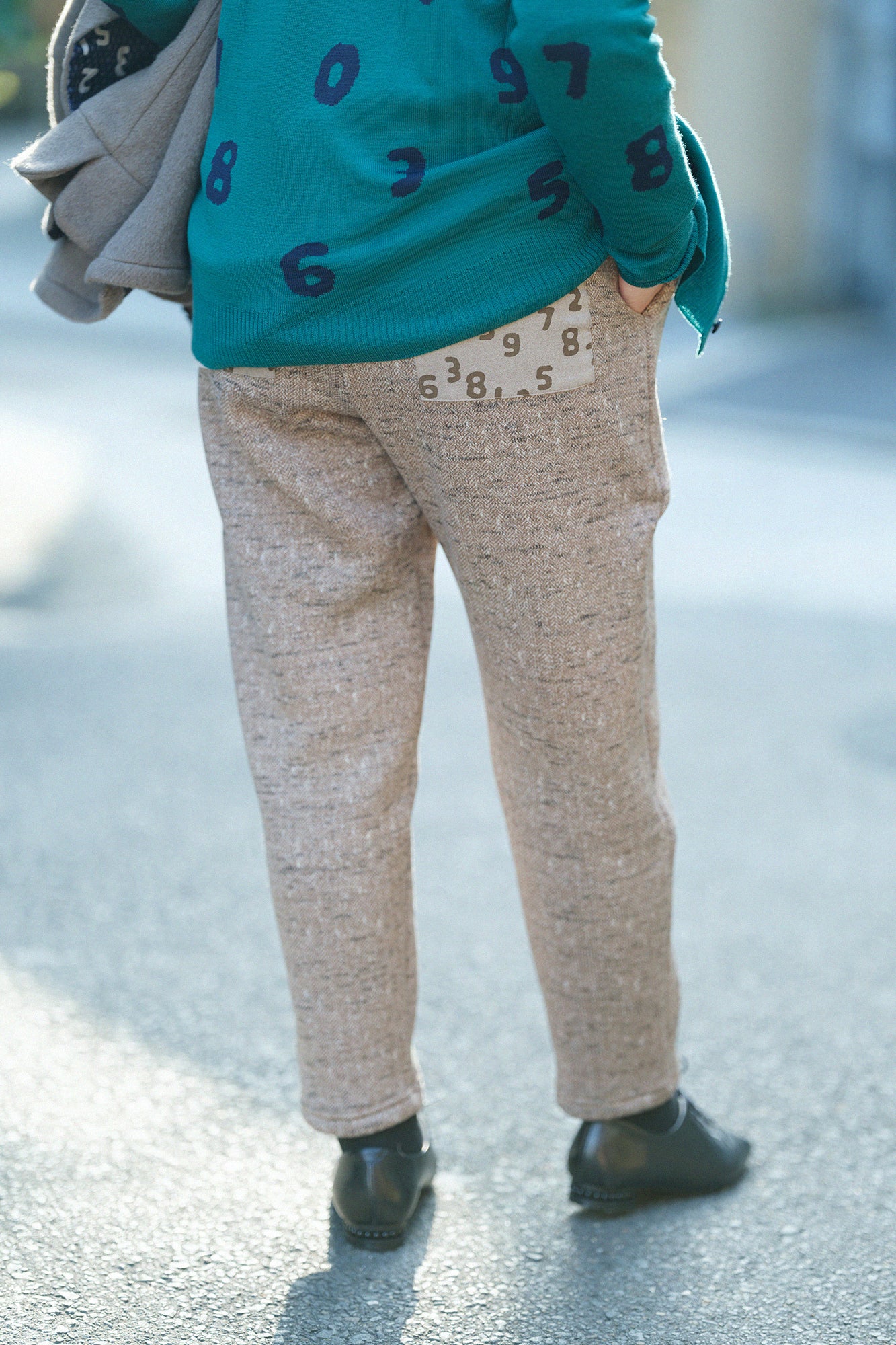 【Pre-order】Fleece Brushed Lining Herringbone Knit Easy Tapered Pants/Heather Beige(※Scheduled to be shipped around Dec 9)