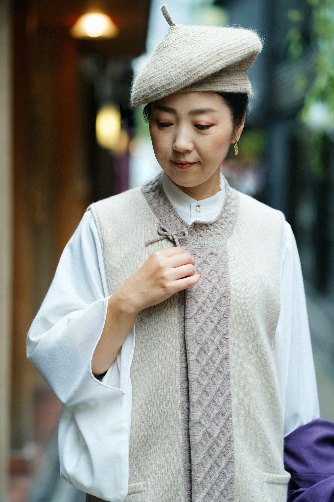 SOU・SOU×ALPHA ラムウール 袖なし朝服(ちょうふく)/白茶(しらちゃ)×茶鼠(ちゃねず)