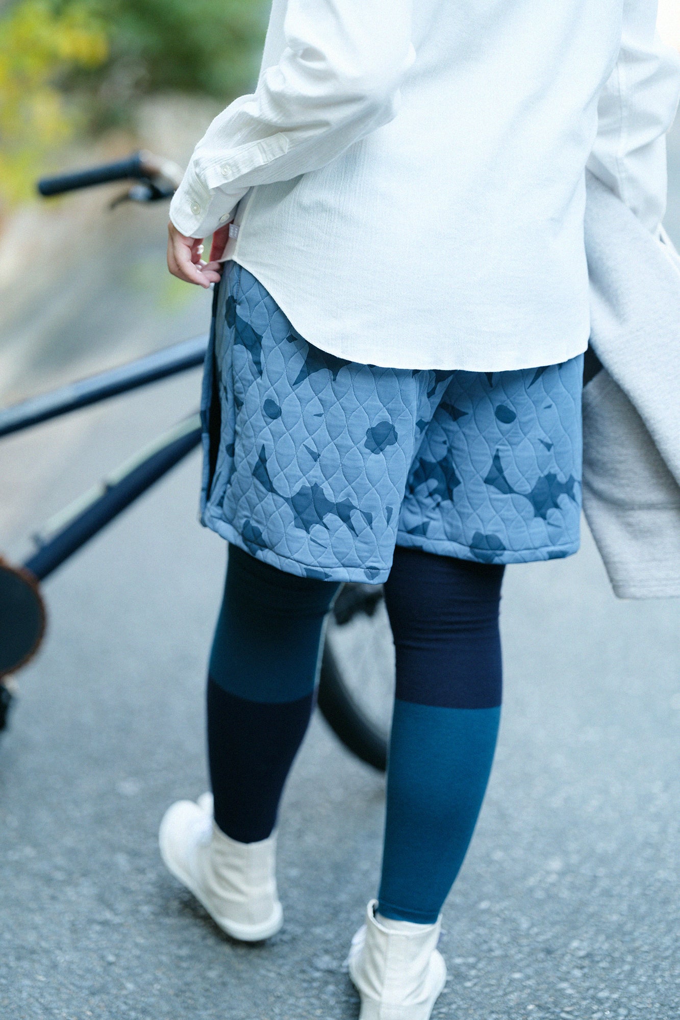 キルティングジャカール BIKEキュロット/おおらか サックスブルー