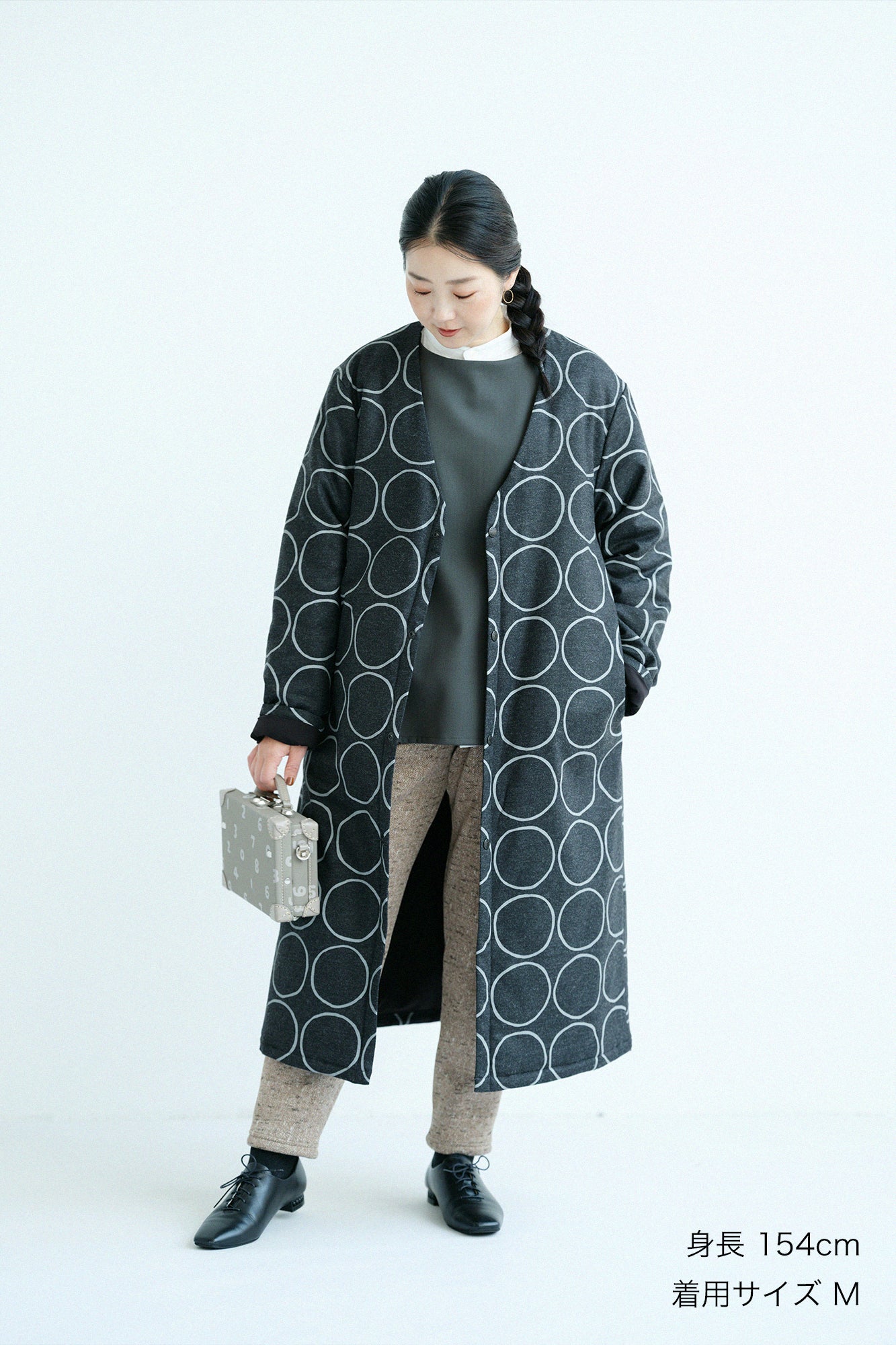 【預購】彈性法蘭絨 無領 襯墊外套/排圈圈 墨黑色(※預計於12月9日左右發貨)