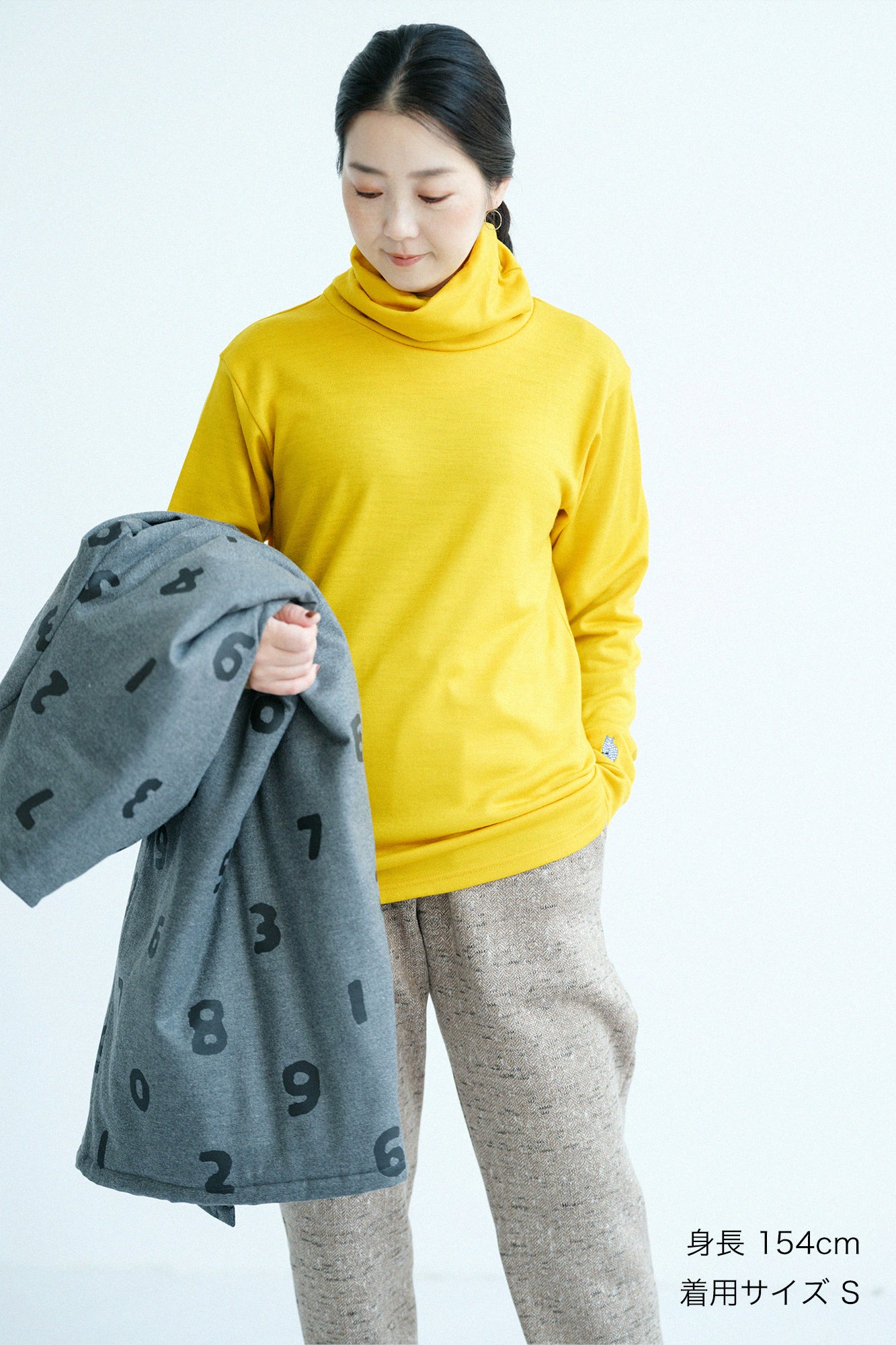 【預購】平針織 可洗羊毛 造型高領L/S長版上衣/黄色(※預計於12月9日左右發貨)