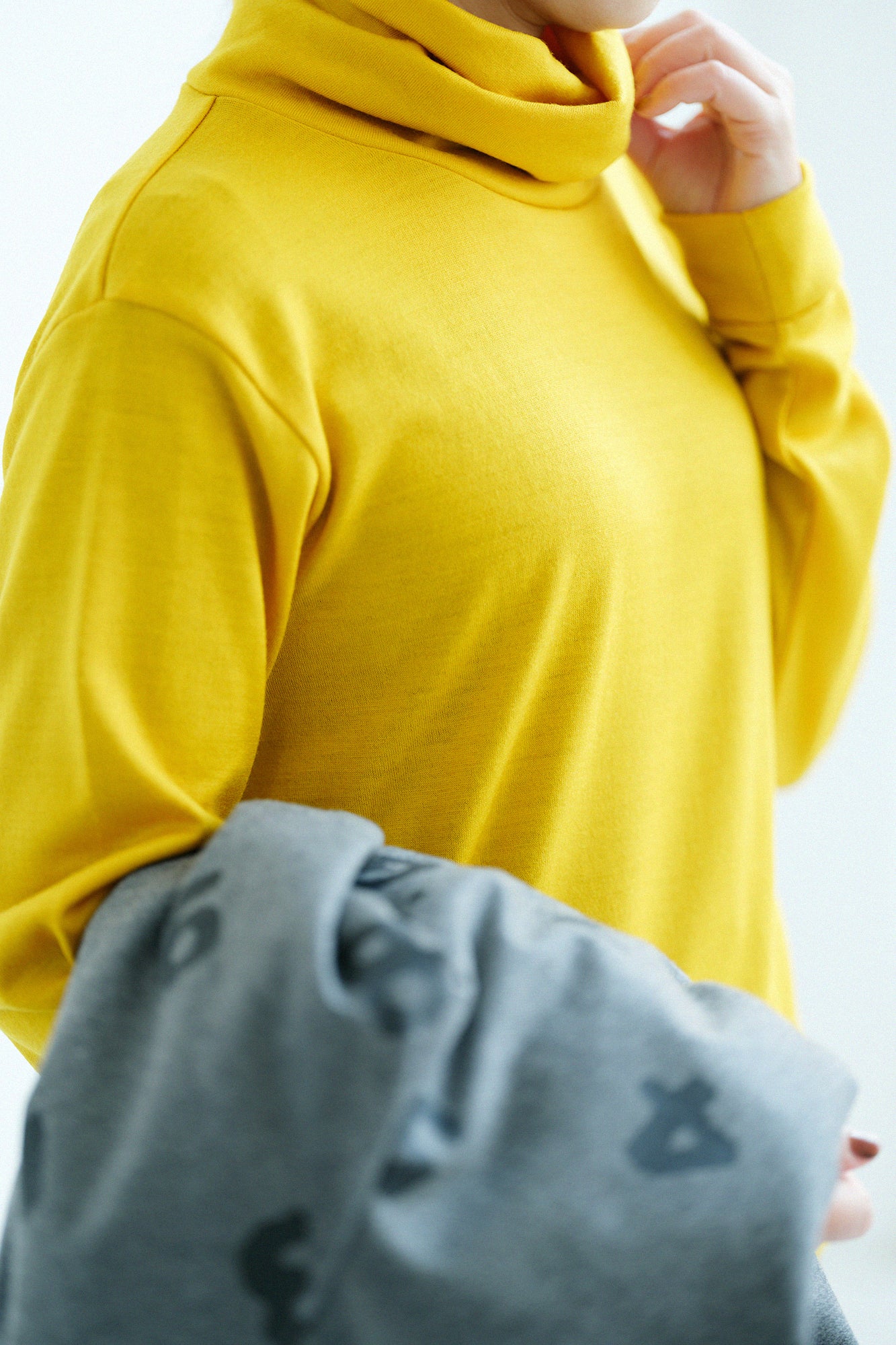 【預購】平針織 可洗羊毛 造型高領L/S長版上衣/黄色(※預計於12月9日左右發貨)