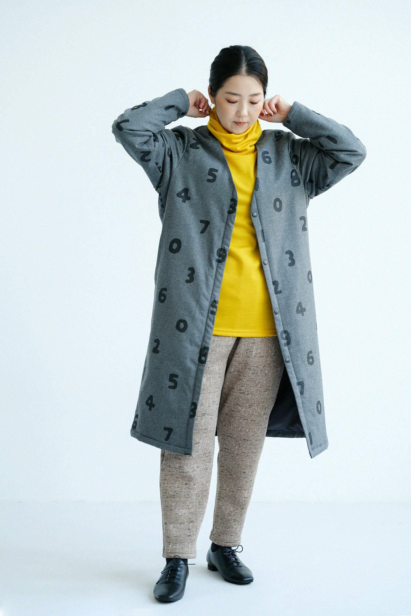 【預購】平針織 可洗羊毛 造型高領L/S長版上衣/黄色(※預計於12月9日左右發貨)