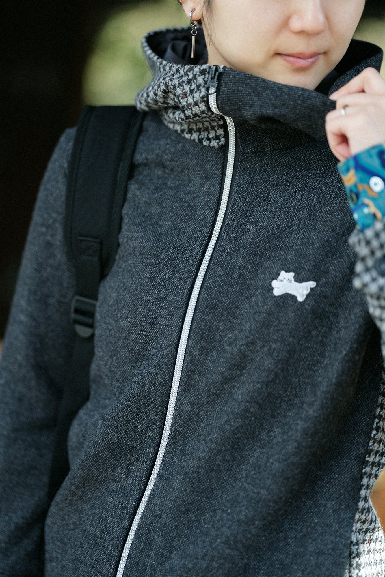 CBN Wool ZIP UP Hooded Jacket/Dark Grey