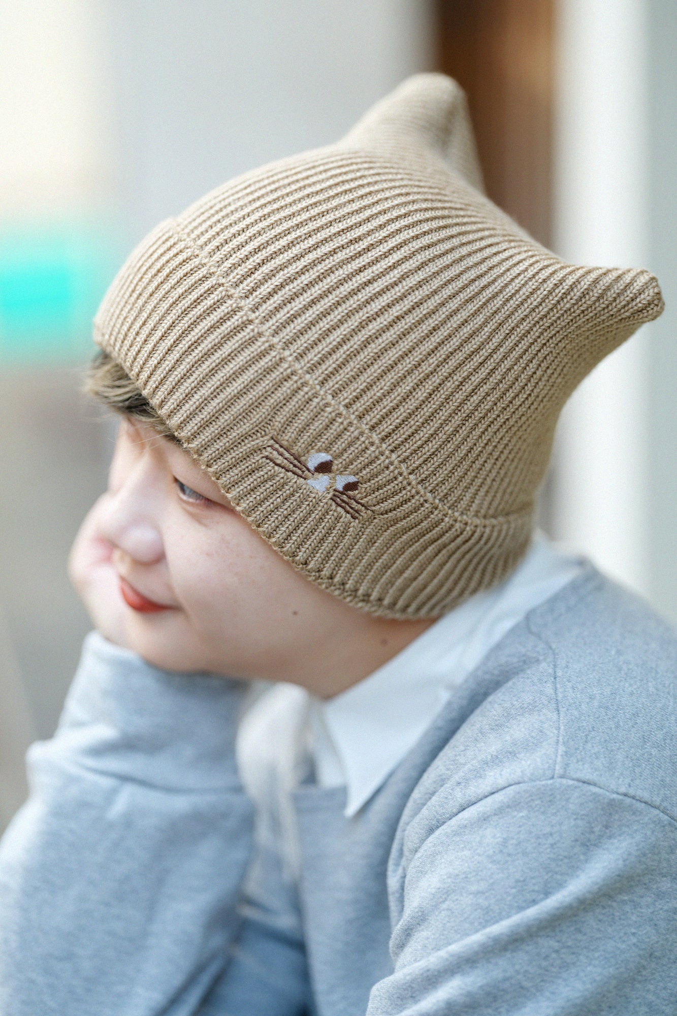 depoニャン リブ ニットキャップ/キャメル