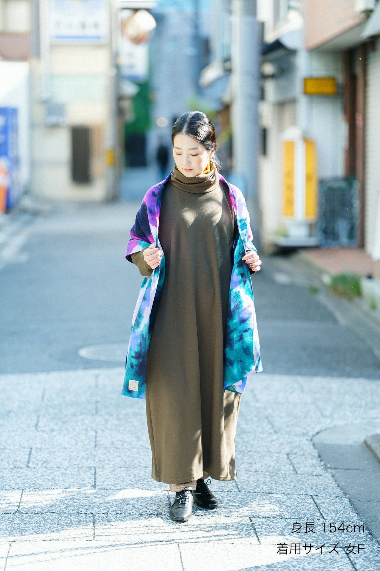 【預購】Soft Thermo(R) 羅紋針織布 高領長袖連身裙 超長版/橄欖綠(※預計於12月9日左右發貨)