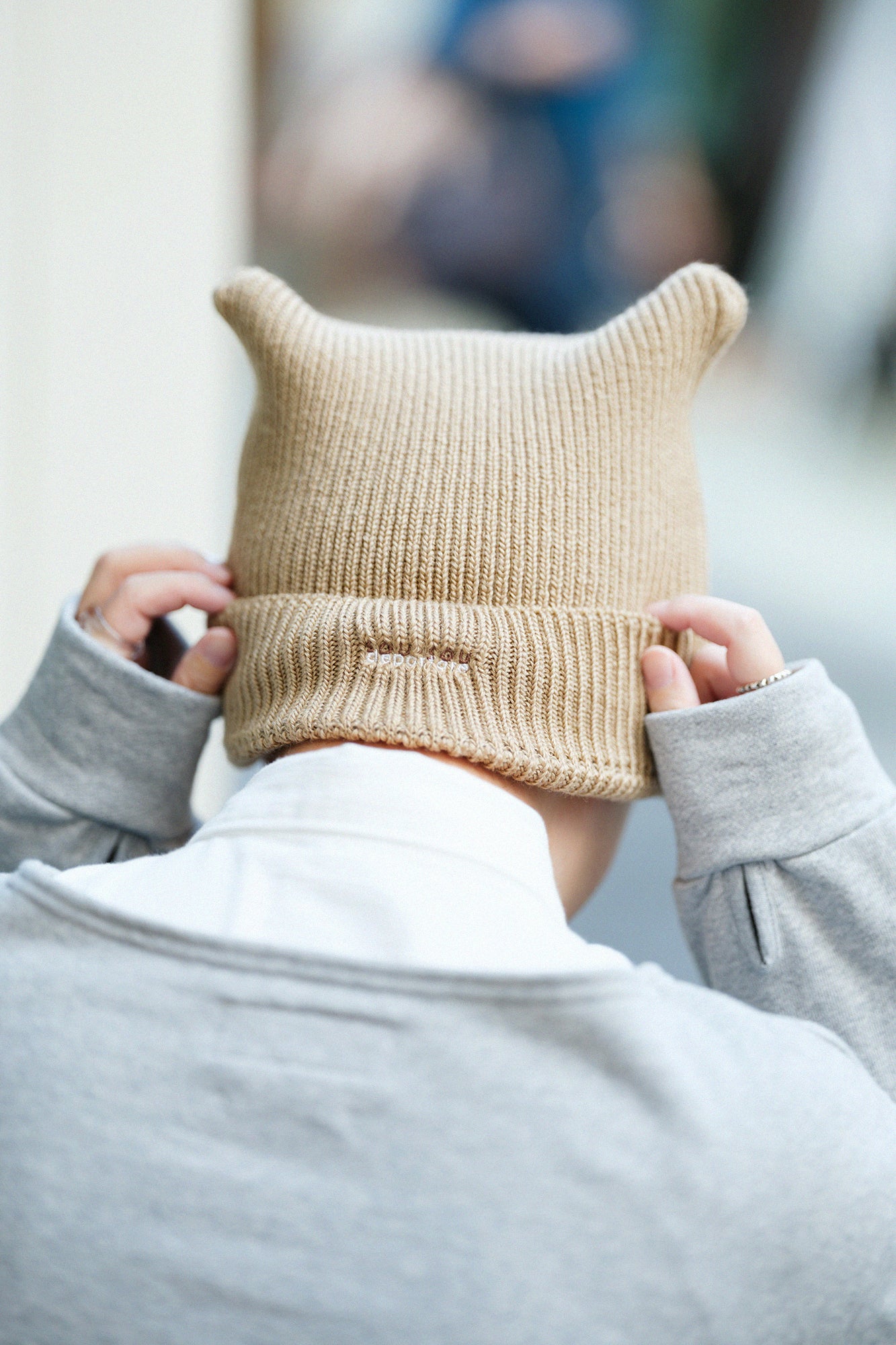 depoニャン リブ ニットキャップ/キャメル