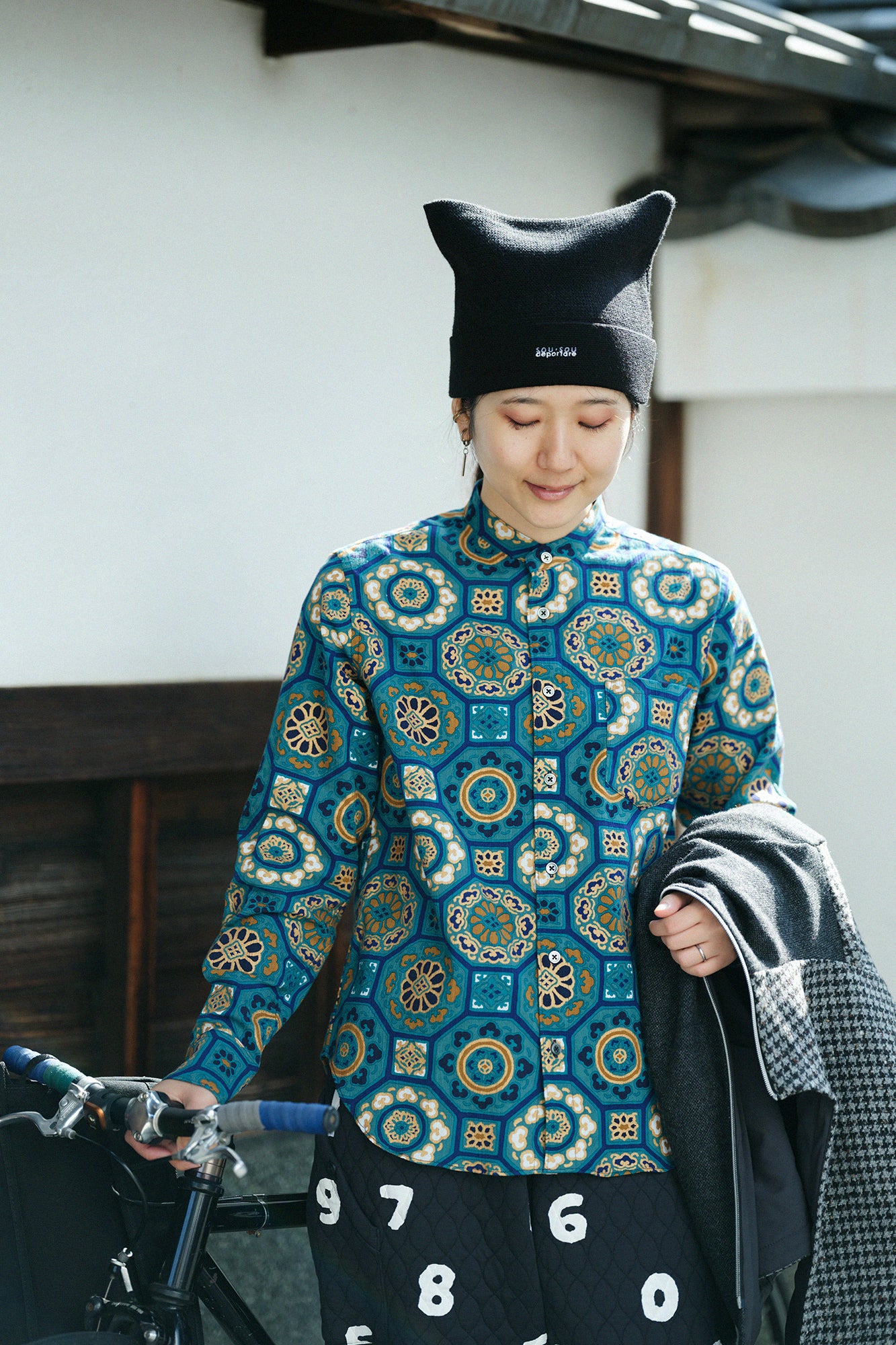 depoニャン ジャガード ニットキャップ/ブラック