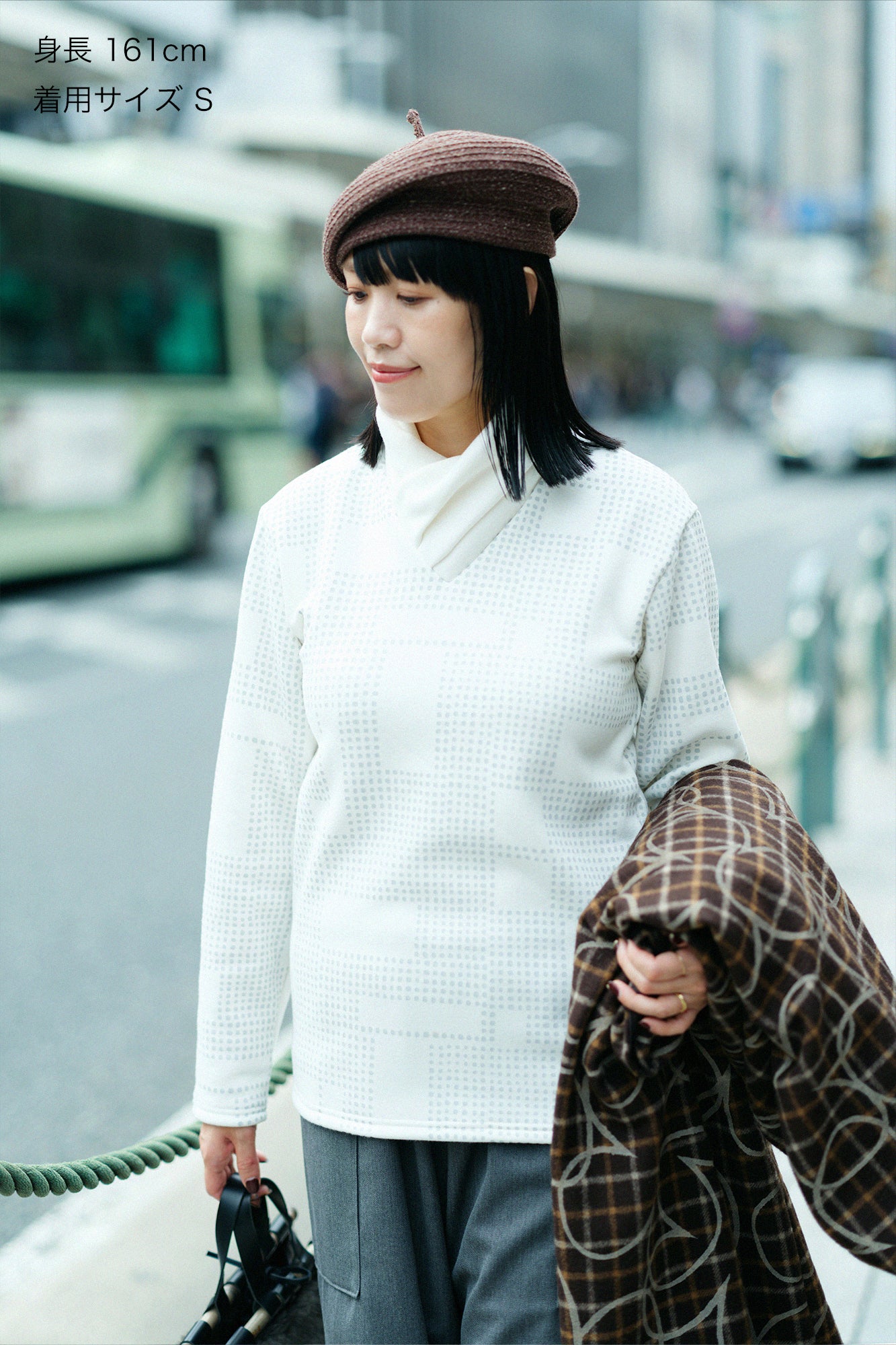 裏仿毛 高領上衣/影 白色