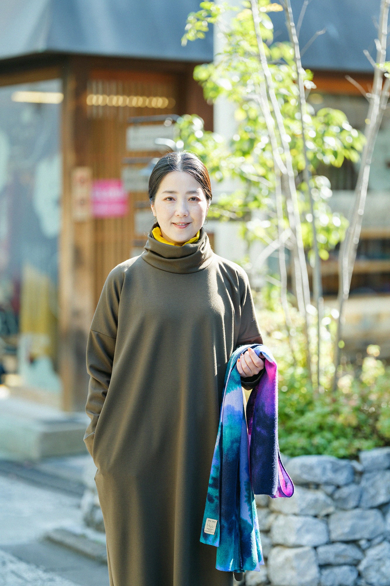 【預購】Soft Thermo(R) 羅紋針織布 高領長袖連身裙 超長版/橄欖綠(※預計於12月9日左右發貨)