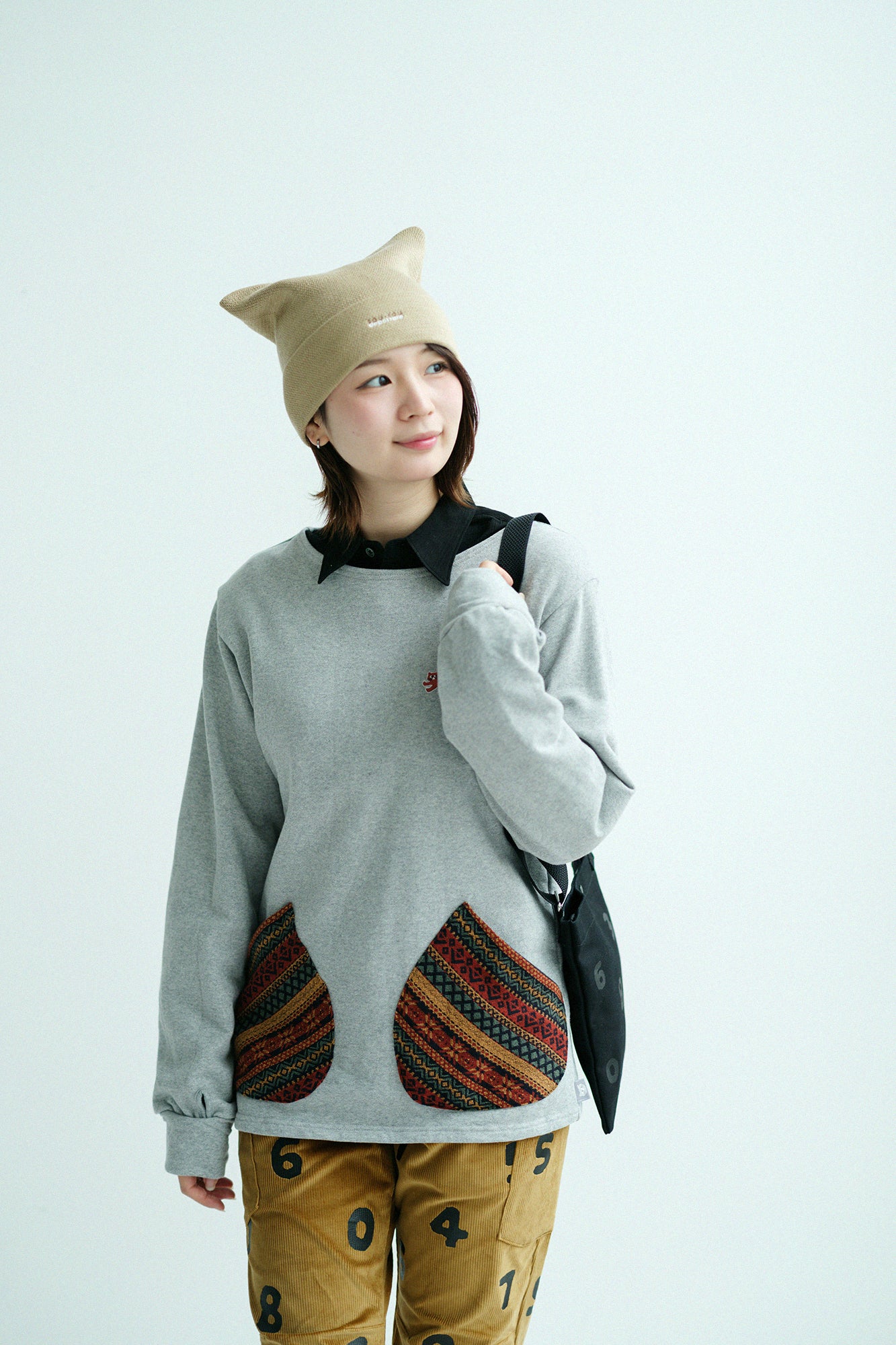 Fleece Boat Neck Sweat Shirt/Heather Grey×Terra Cotta JQ