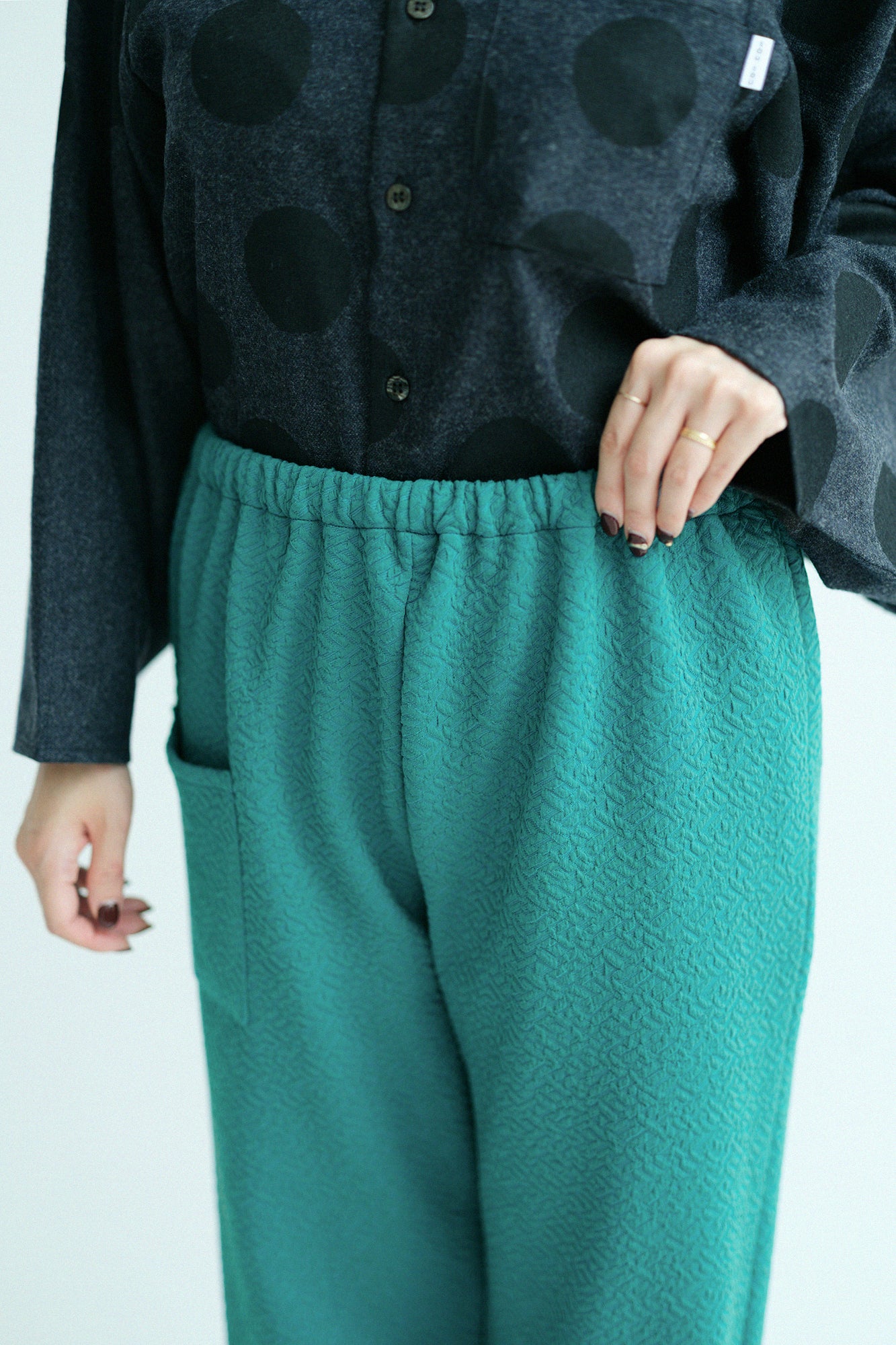 Dual-layered Jacquard Workers Pants/ Peacock Green