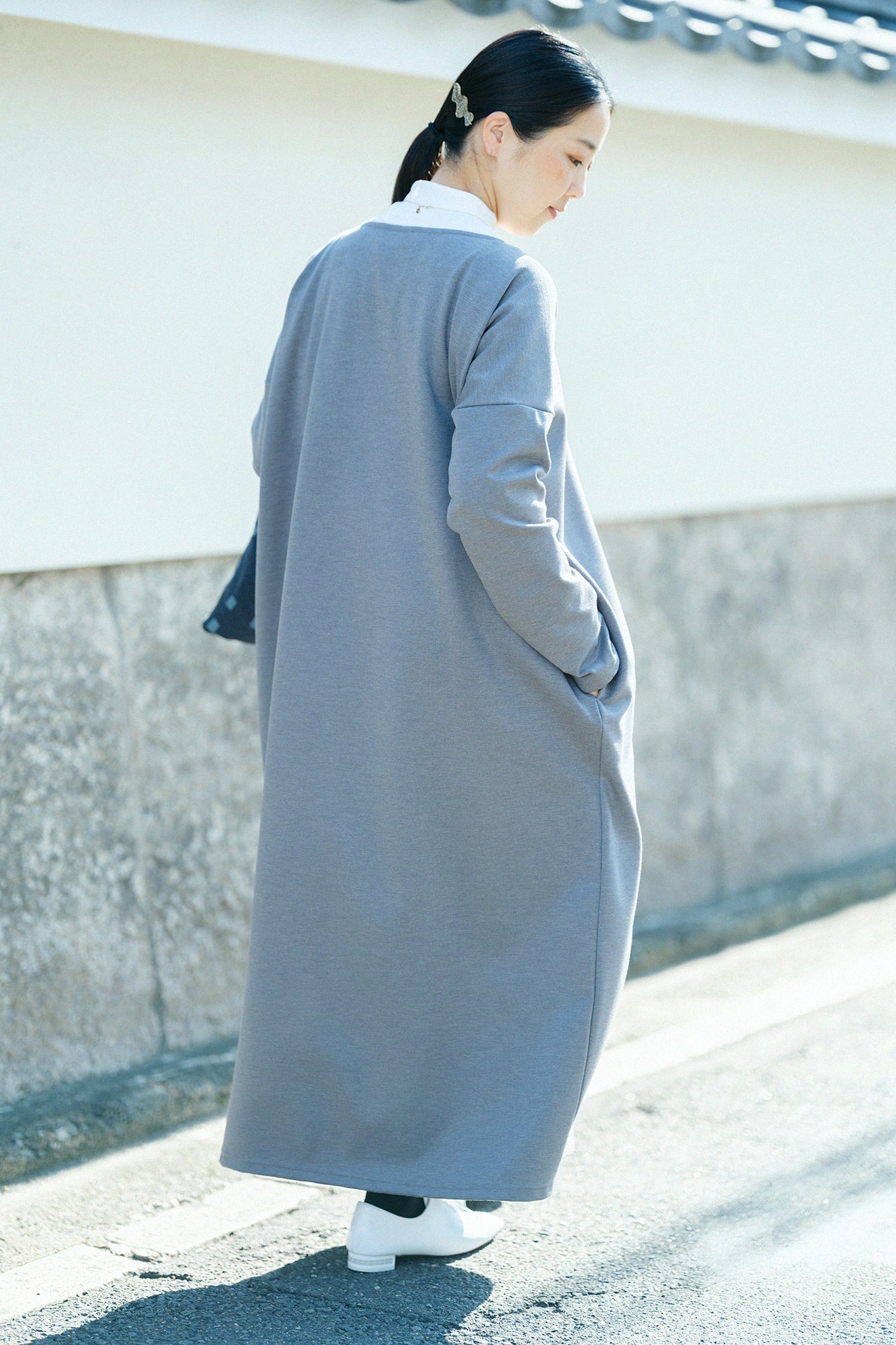 【預購】Soft Thermo(R) 羅紋針織布 船領 L/S OP 超長版/灰色(※預計於12月9日左右發貨)