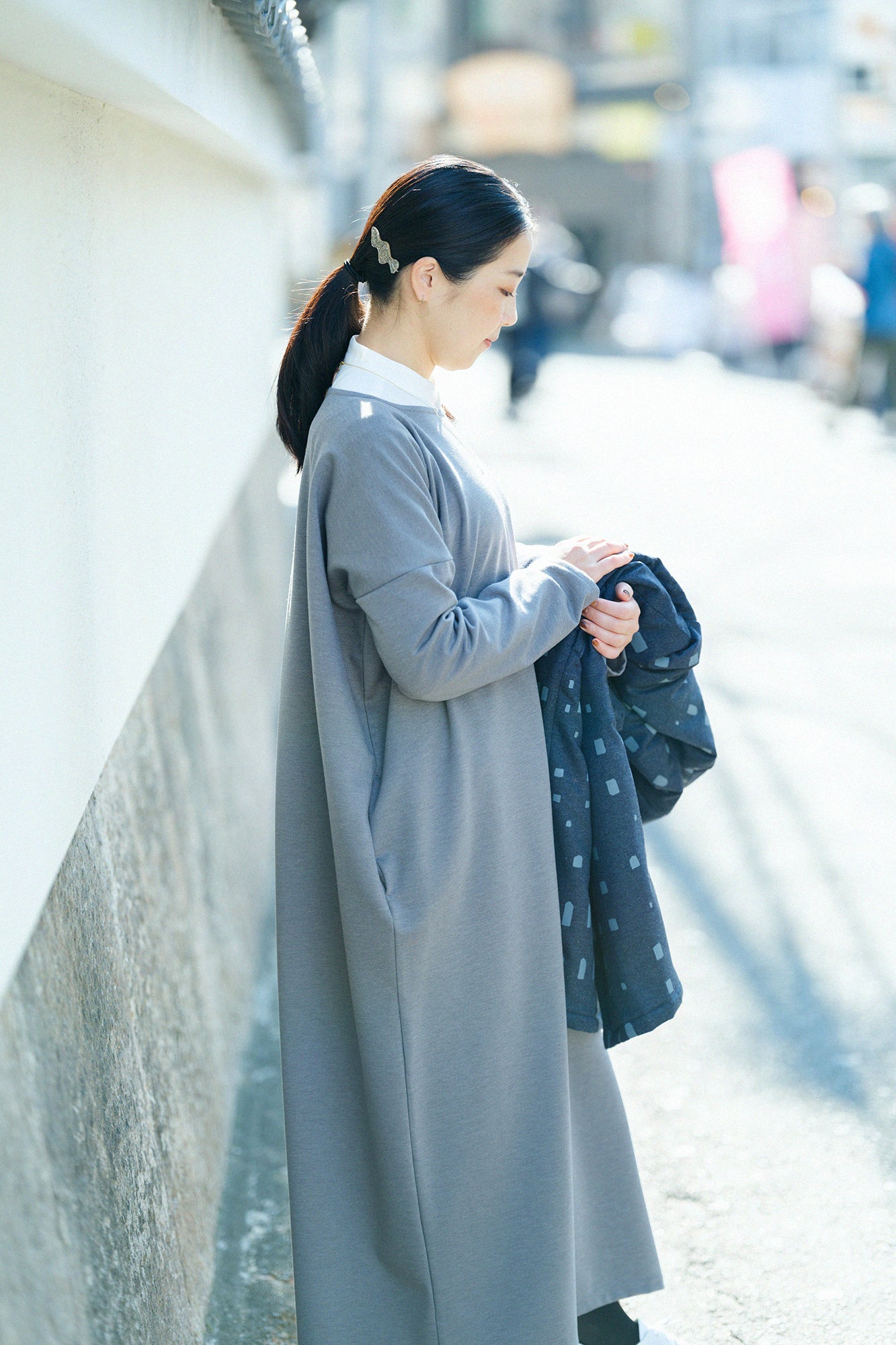 【預購】Soft Thermo(R) 羅紋針織布 船領 L/S OP 超長版/灰色(※預計於12月9日左右發貨)