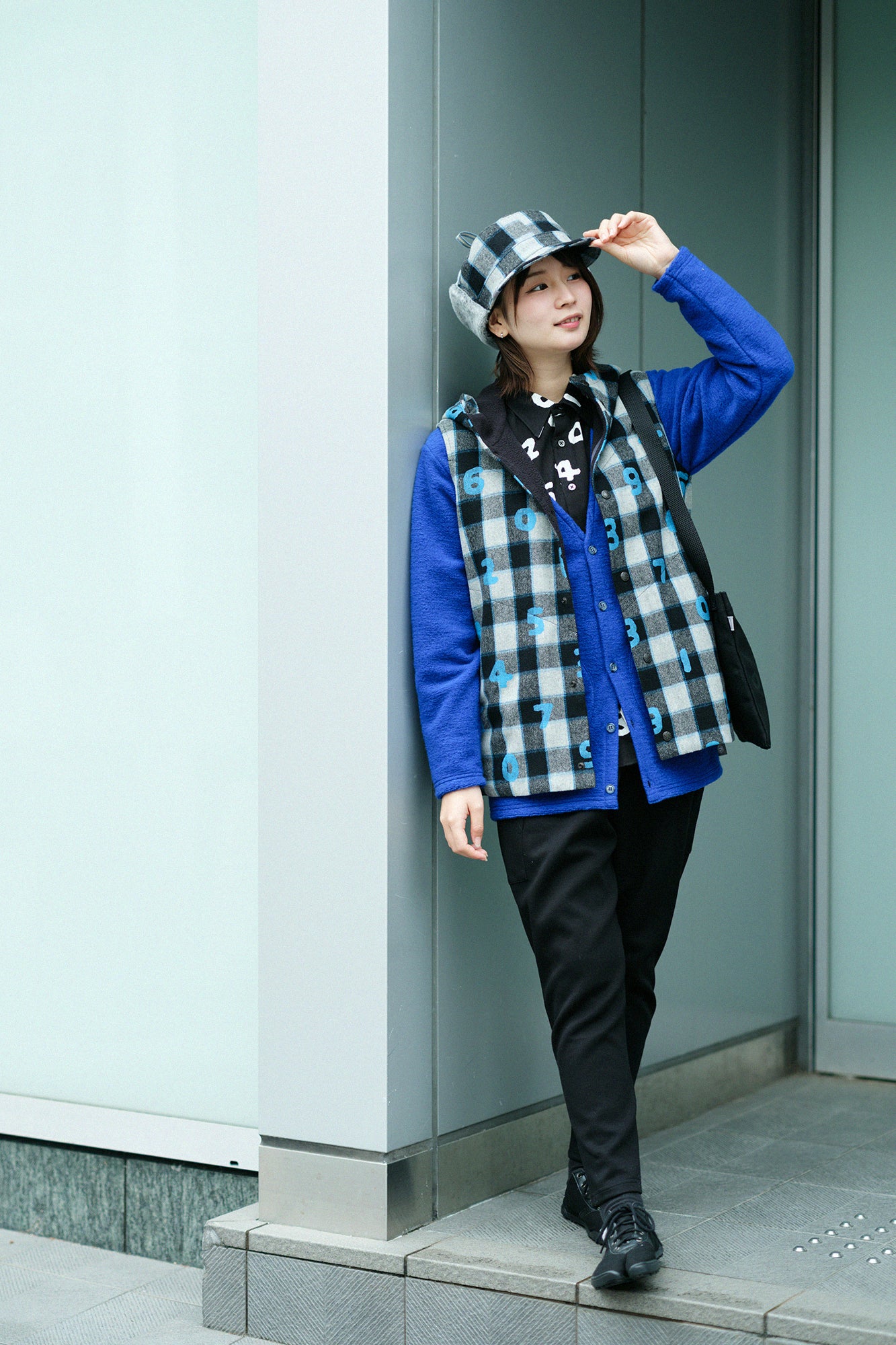 義大利毛絨針織 V領L/S外套/藍色