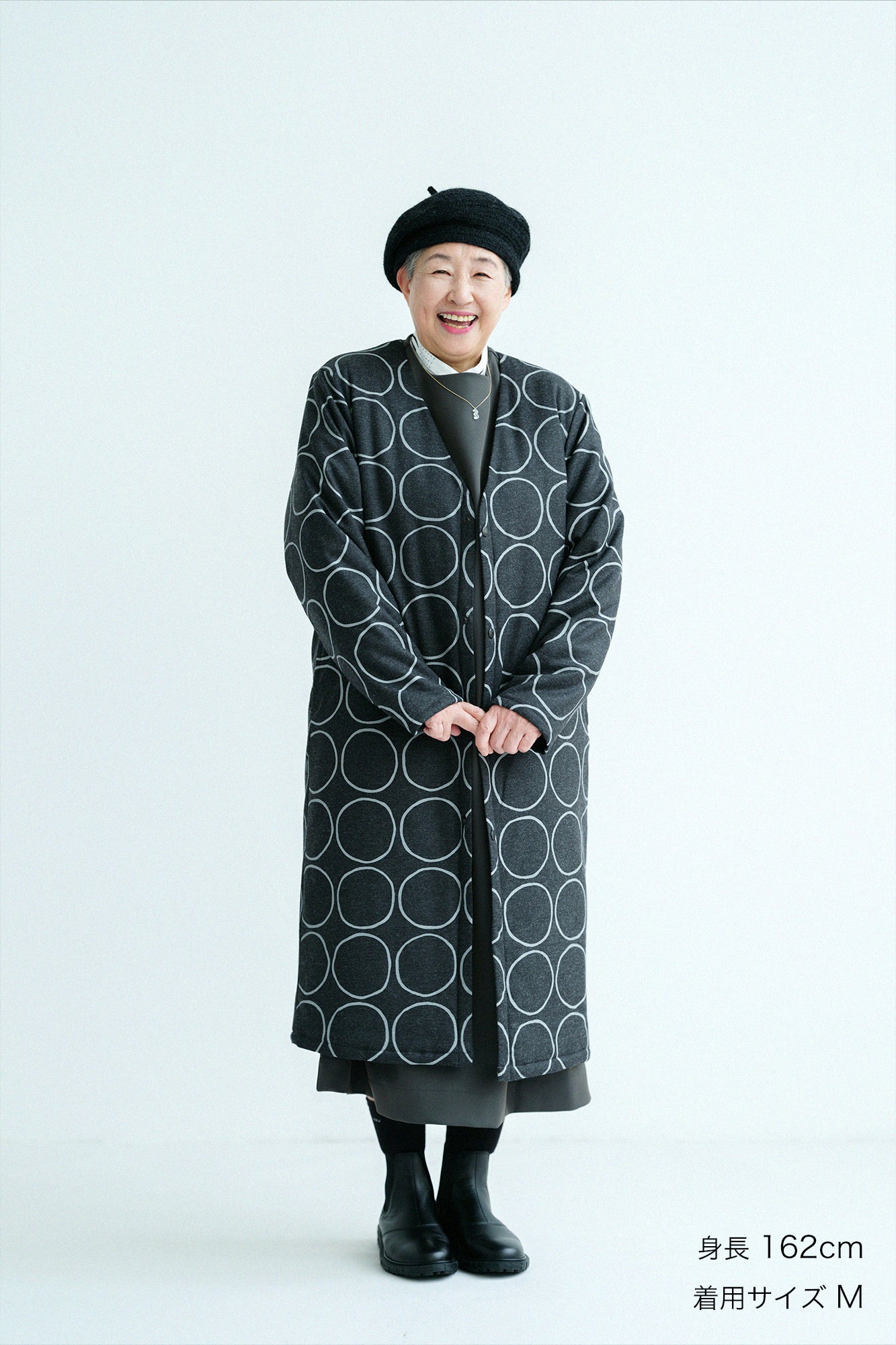 【預購】彈性法蘭絨 無領 襯墊外套/排圈圈 墨黑色(※預計於12月9日左右發貨)