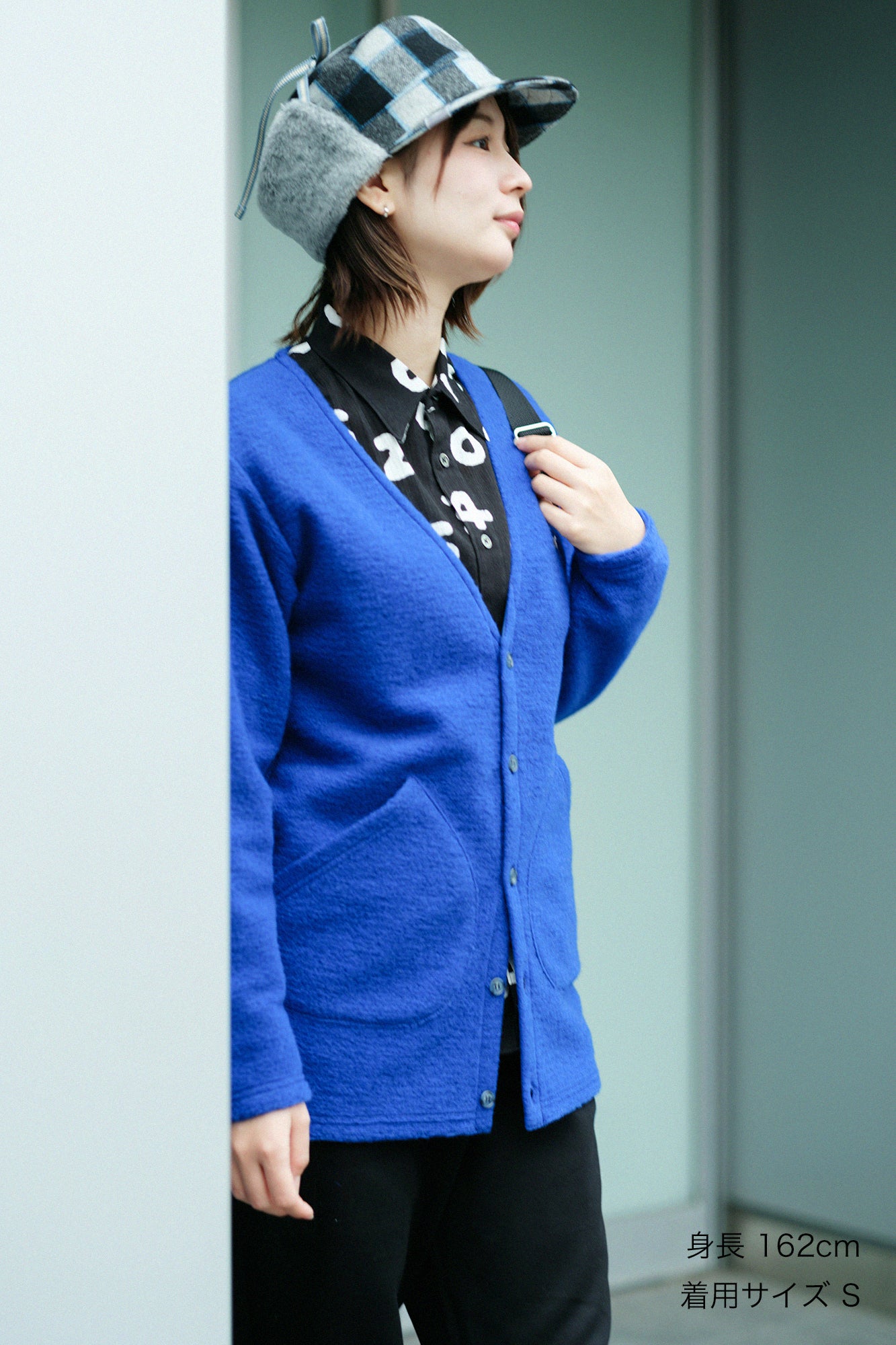 義大利毛絨針織 V領L/S外套/藍色