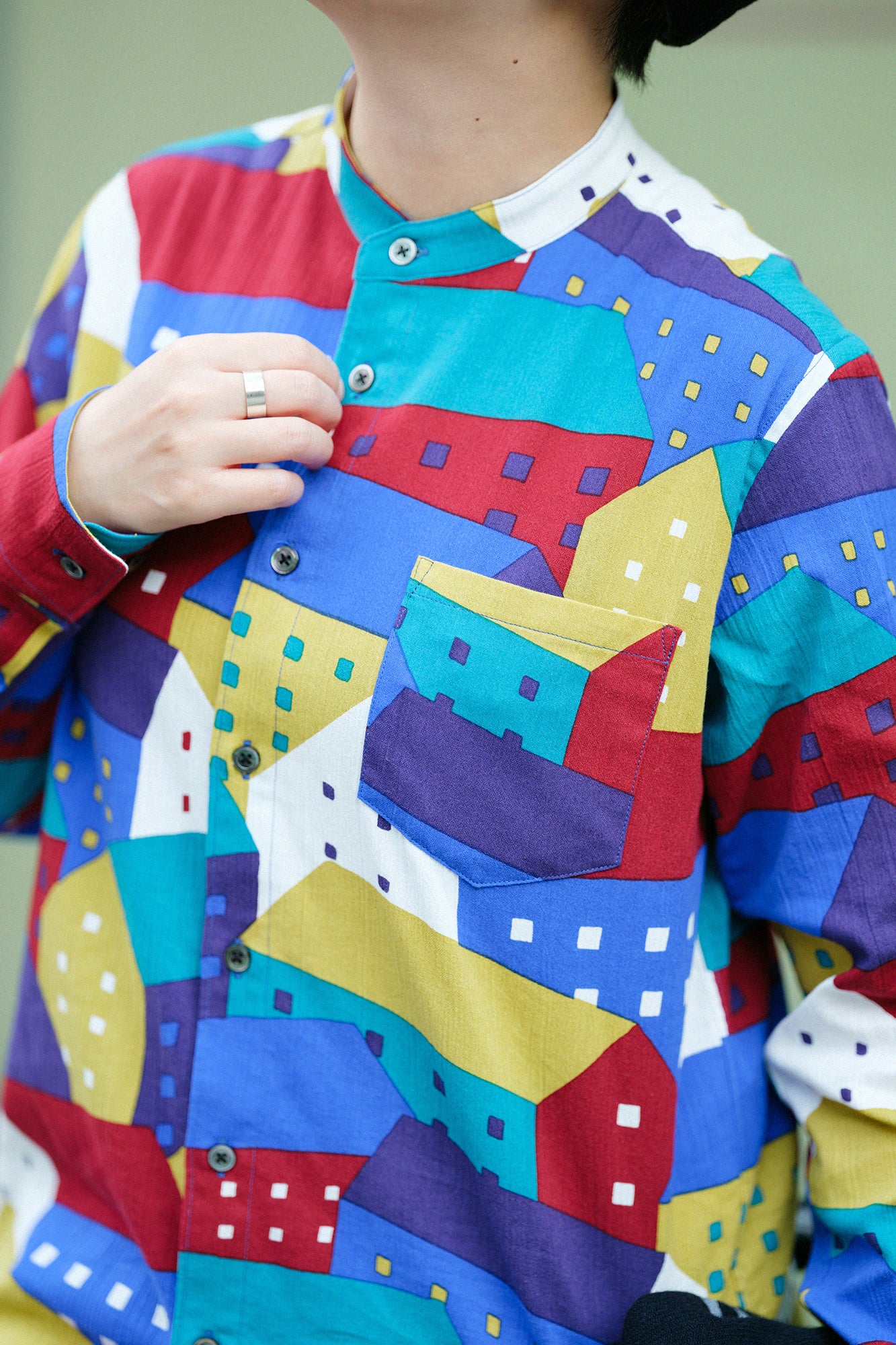 高島縮棉 20/20 立領長袖襯衫/北之國 多彩