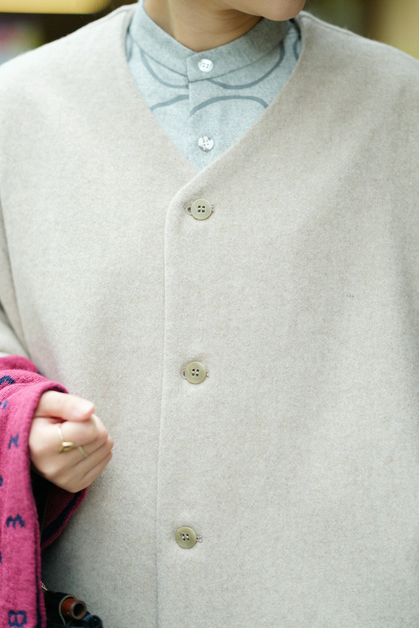 Wool Melton Naginata Sleeve Haori Long with Lining / Beige×Smile Beige