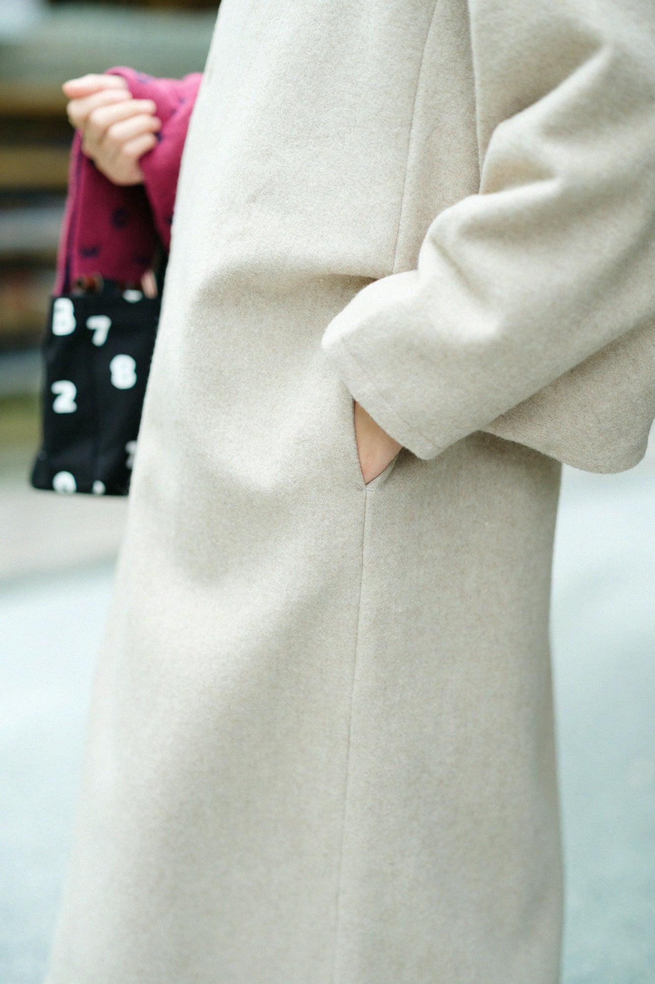 Wool Melton Naginata Sleeve Haori Long with Lining / Beige×Smile Beige