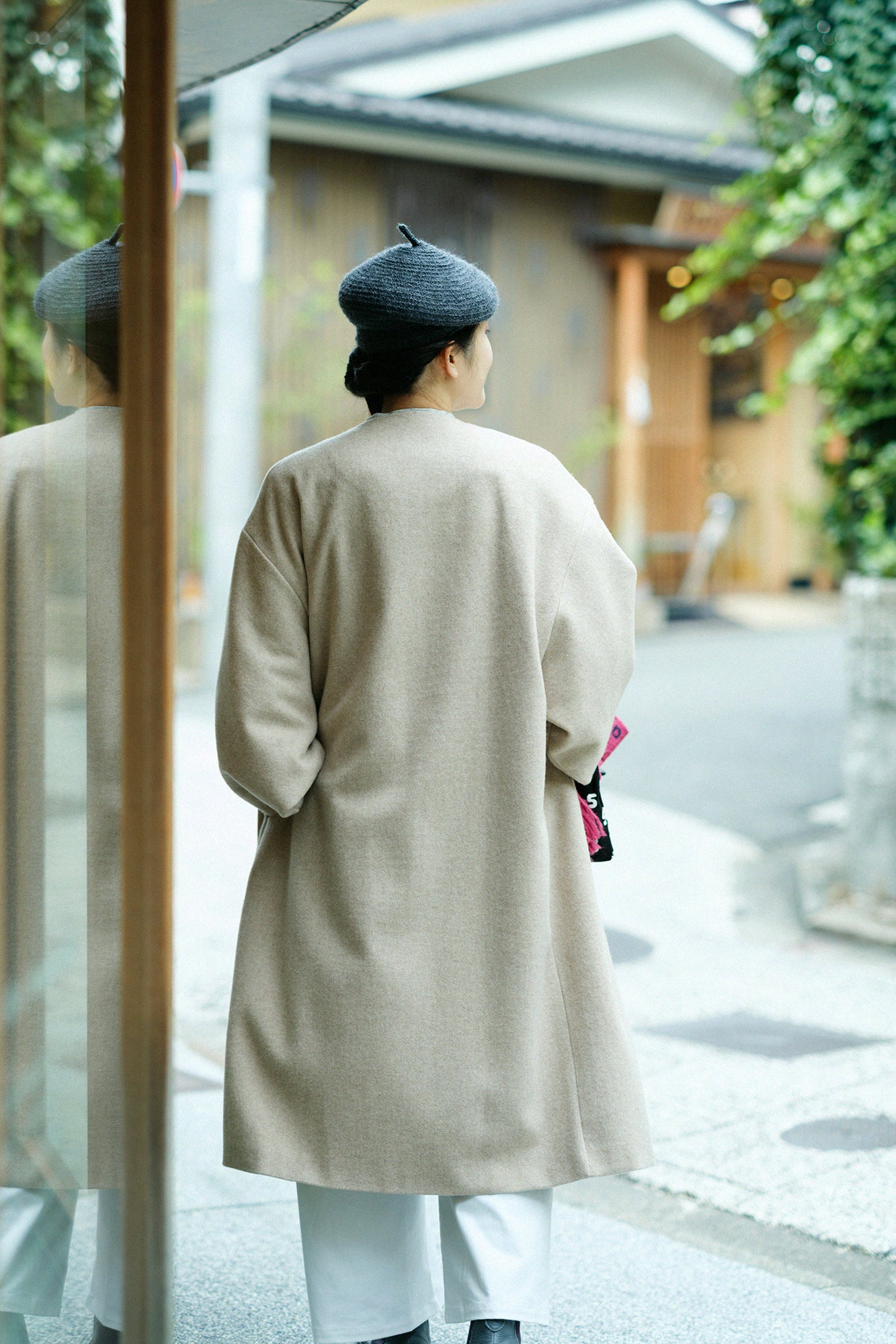 Wool Melton Naginata Sleeve Haori Long with Lining / Beige×Smile Beige