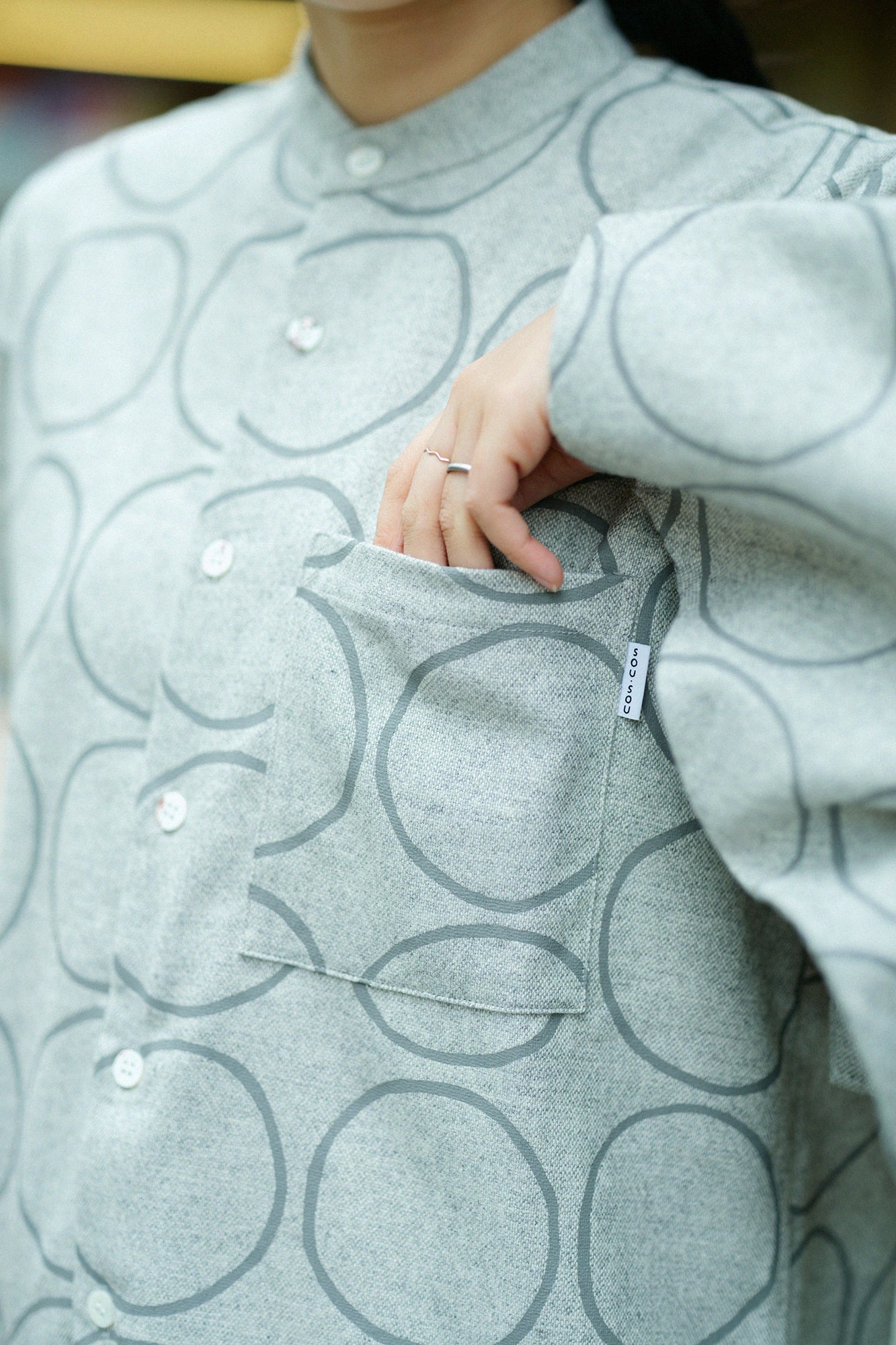 Tweed Naginata Sleeve Long Shirt / Circles and Blank Light Grey