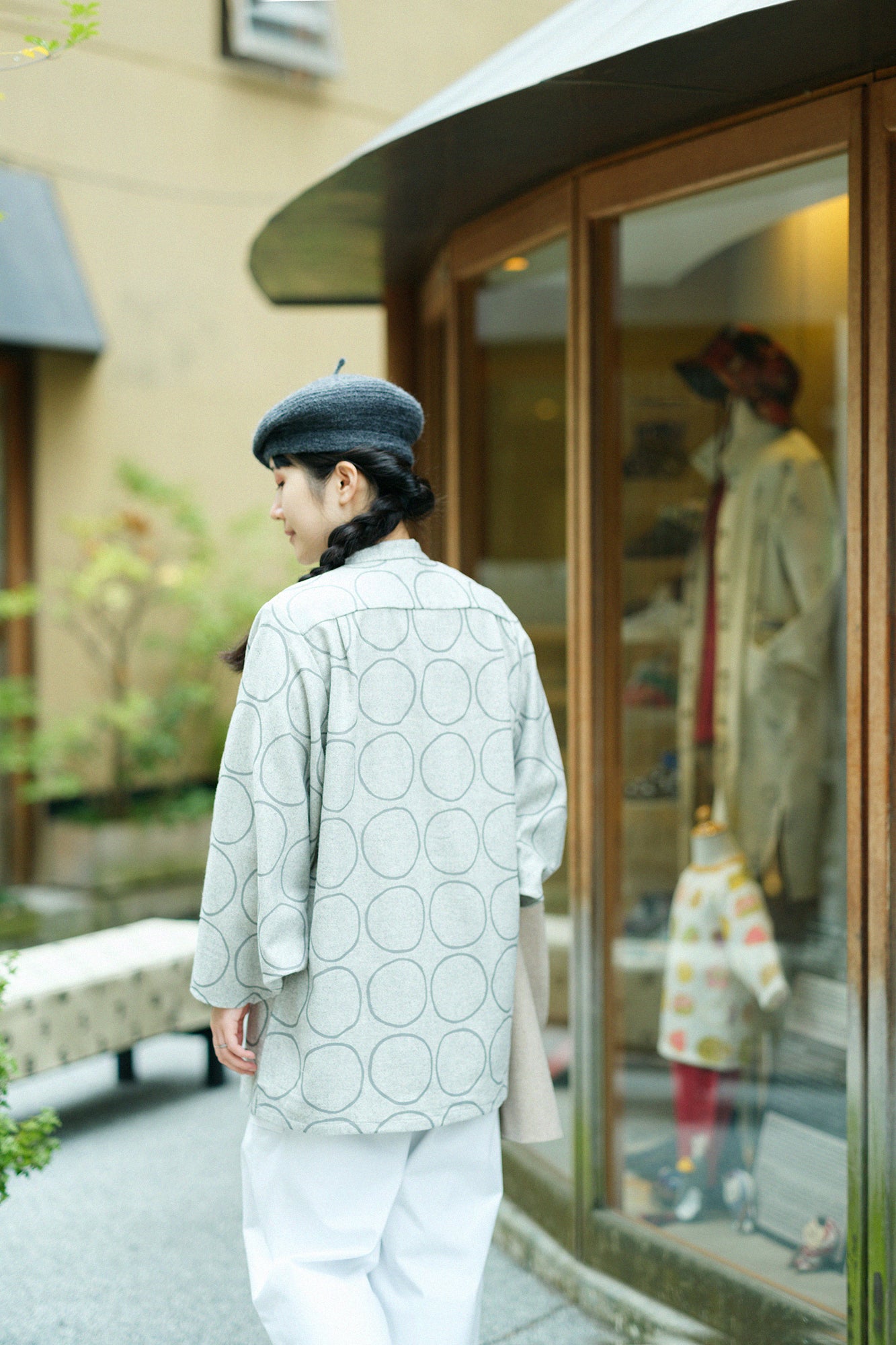 Tweed Naginata Sleeve Long Shirt / Circles and Blank Light Grey