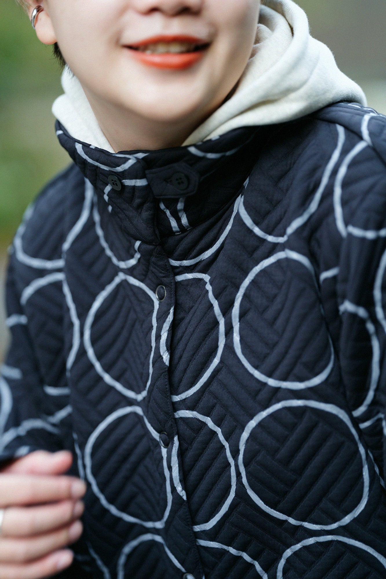 絎縫緹花 SANPO連身裙/排圈圈 黑色