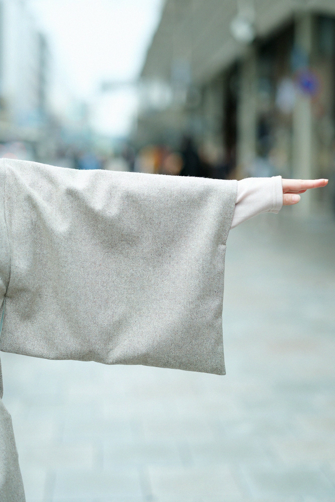 Tweed Kimono Sleeve Coat with Lining / Beige