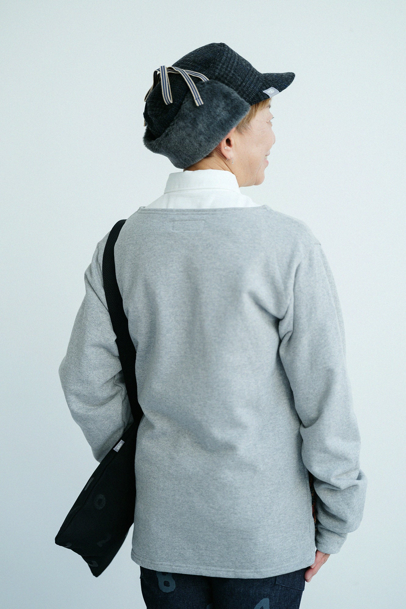 Fleece Boat Neck Sweat Shirt/Heather Grey×Terra Cotta JQ