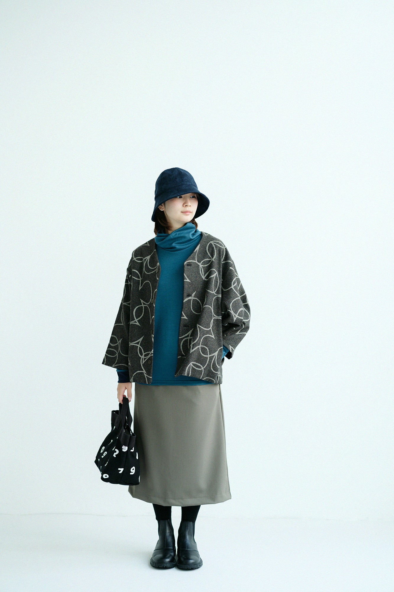 【預購】平針織 可洗羊毛 造型高領L/S長版上衣/藍色(※預計於12月9日左右發貨)