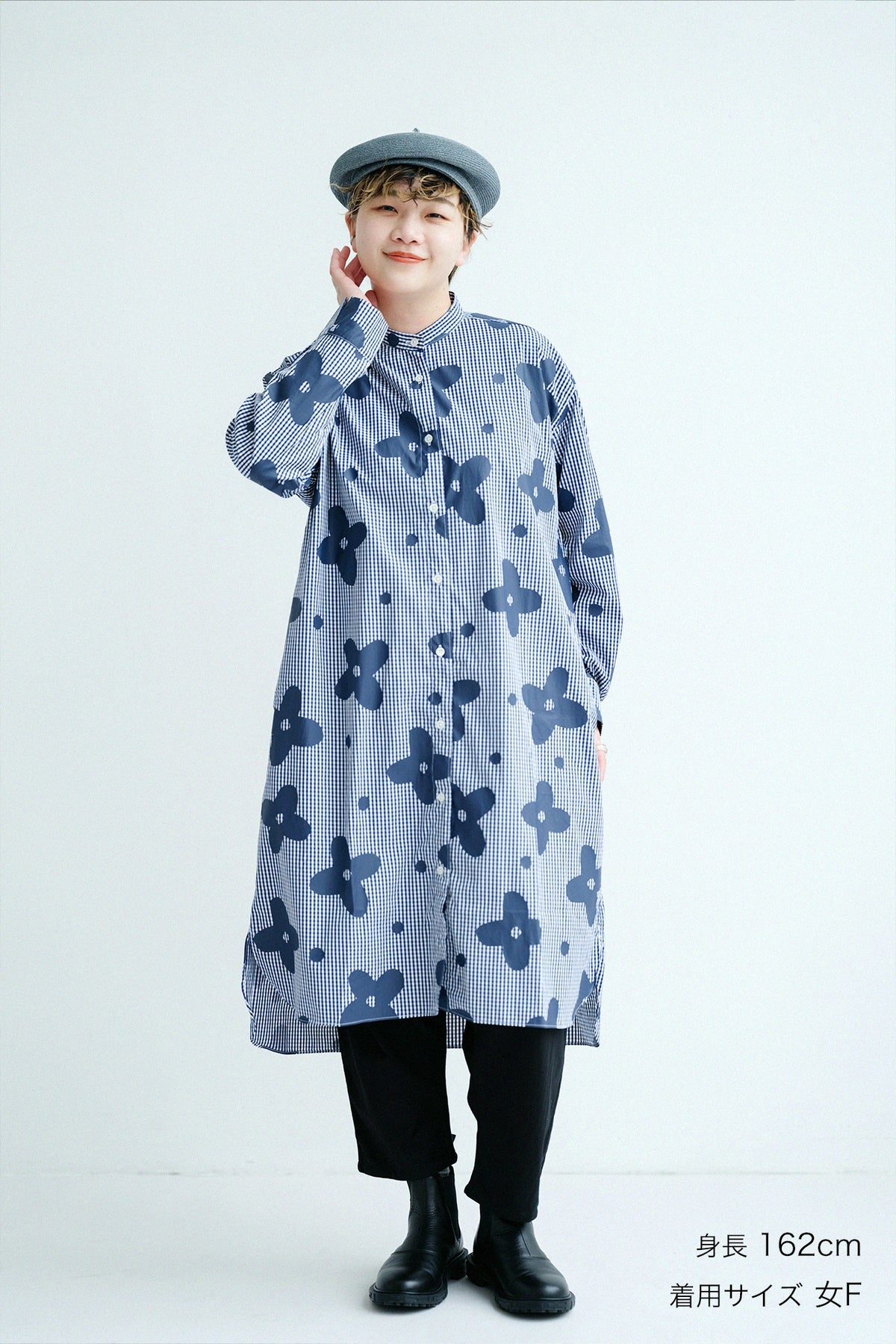 【3月17日頃発送予定】超長綿 グランシャツワンピース R.H/山花風(やまはなかぜ) ネイビーチェック
