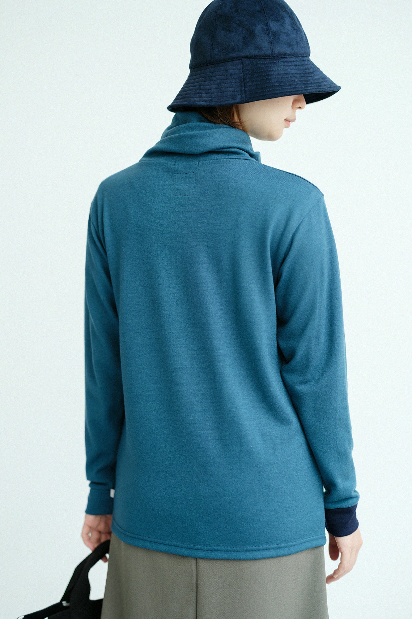 【預購】平針織 可洗羊毛 造型高領L/S長版上衣/藍色(※預計於12月9日左右發貨)