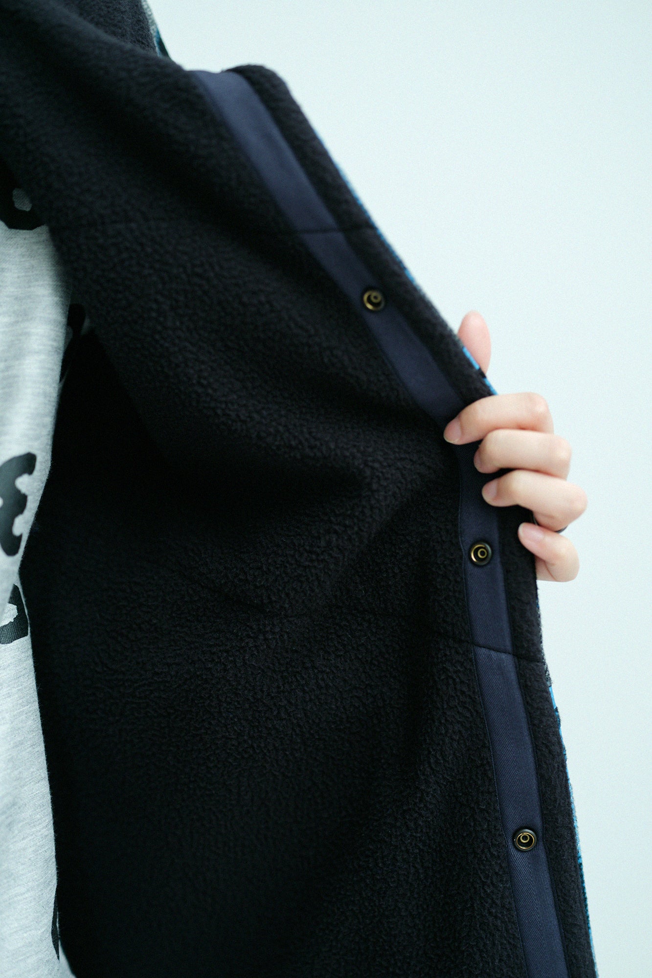 ウールチェック×ボア BIKEフードベスト/SO-SU-U ブルーブラック