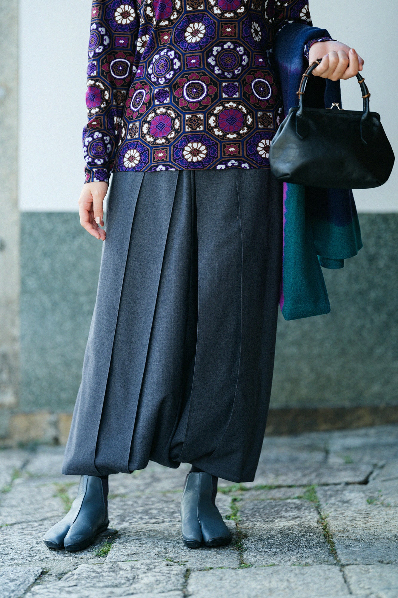 Super 100's Wool Hakama Fuji Pants / Dark Grey