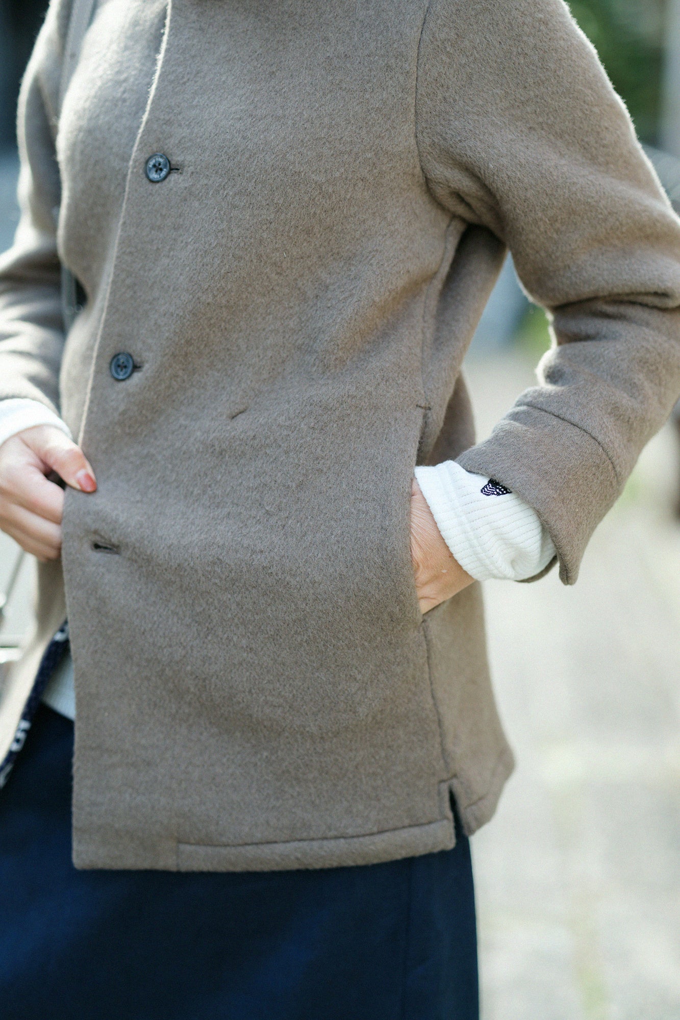 【預購】A.S 雙面羊毛 立領短外套/灰棕色×網代紋和SO-SU-U十數 昆(※預計於12月9日左右發貨)