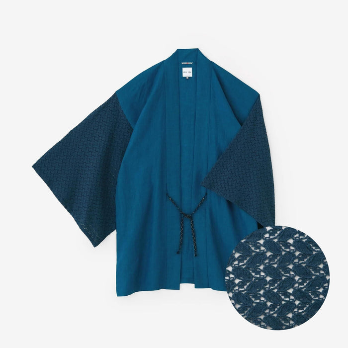 麻×透かし刺繍 角袖袢纏 単