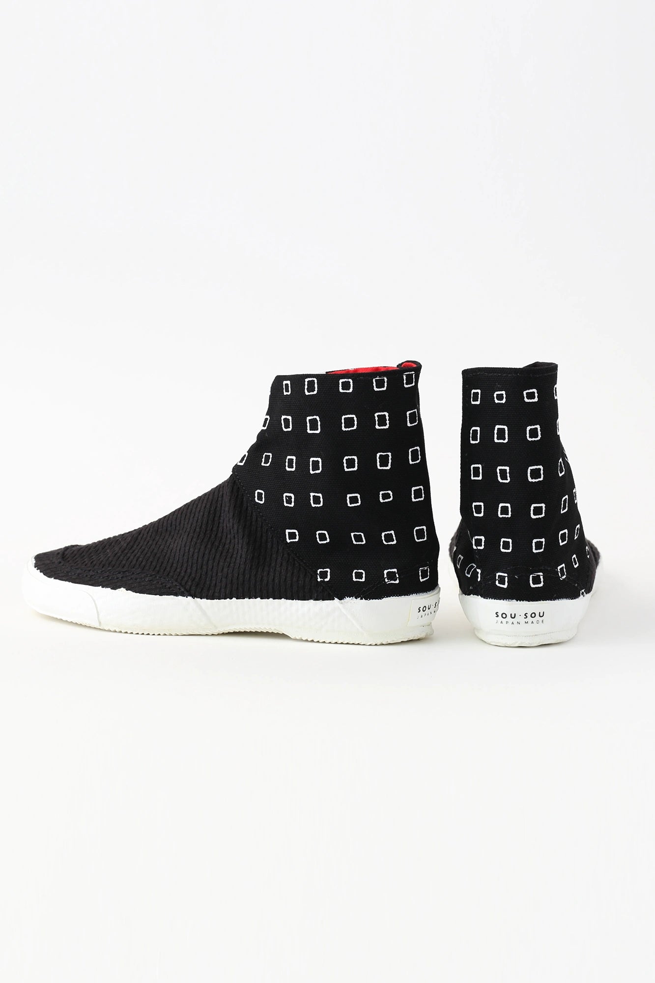 Round Toe Tabi Shoes Bi-Pattern/ Masu×Sashiko Black2