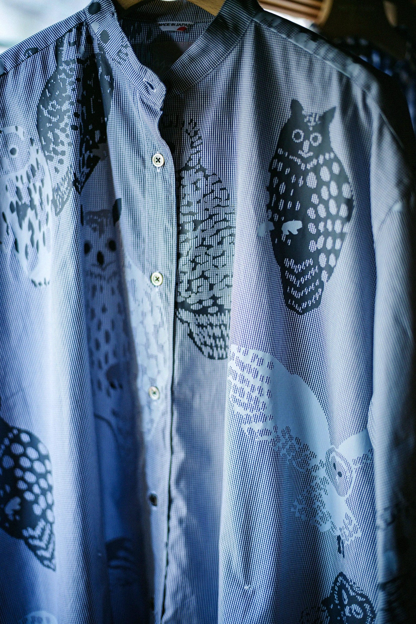 【3월 17일경 발송 예정】쵸쵸멘 스탠드칼라 그란 튜닉셔츠 R.H／올빼미 네이비 핀 체크