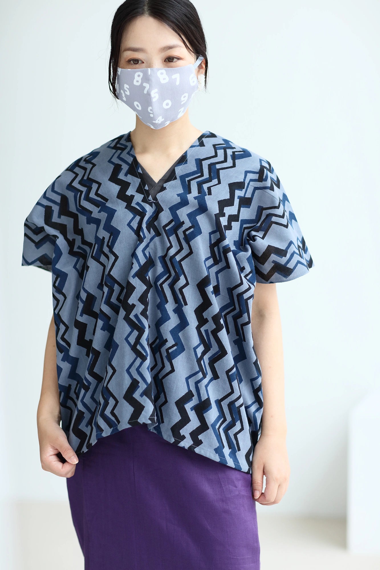【SALE】伊势木棉手作图案布口罩套装／SO-SU-U 十数昆淡灰色