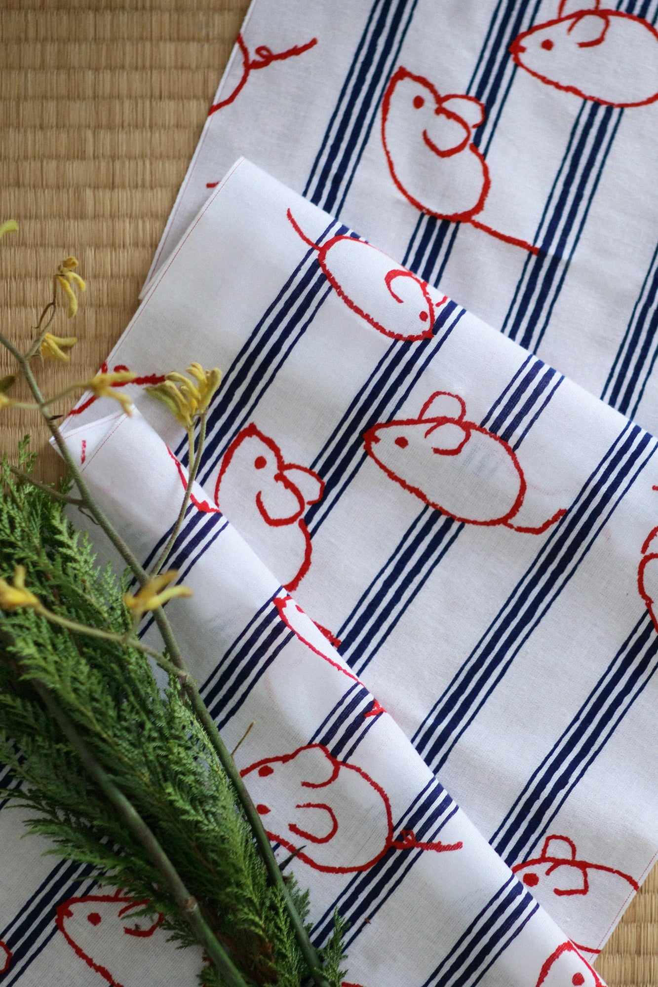 伊勢木綿 textile手ぬぐい／干支手ぬぐい 子に子持縞（ねにこもちじま） 令和2年