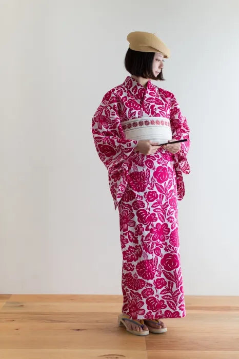 【※不包括缝制费用】SOU・SOU×京都丸红浴衣布料／版画樱桃色▲