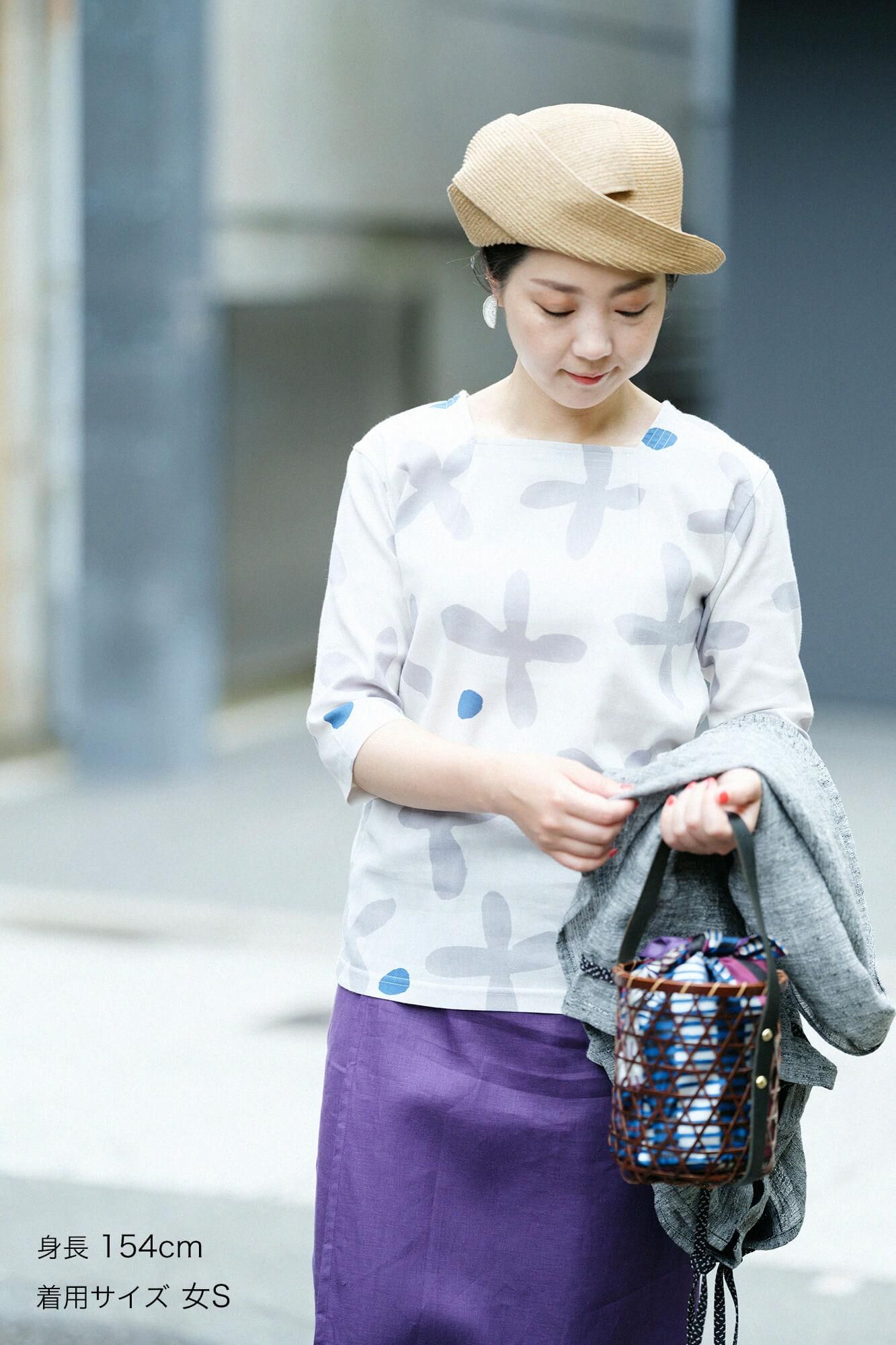 Chizimi Cotton 40/40 Square Neck Shirt Elbow Length Sleeve / Suzushiroso Large