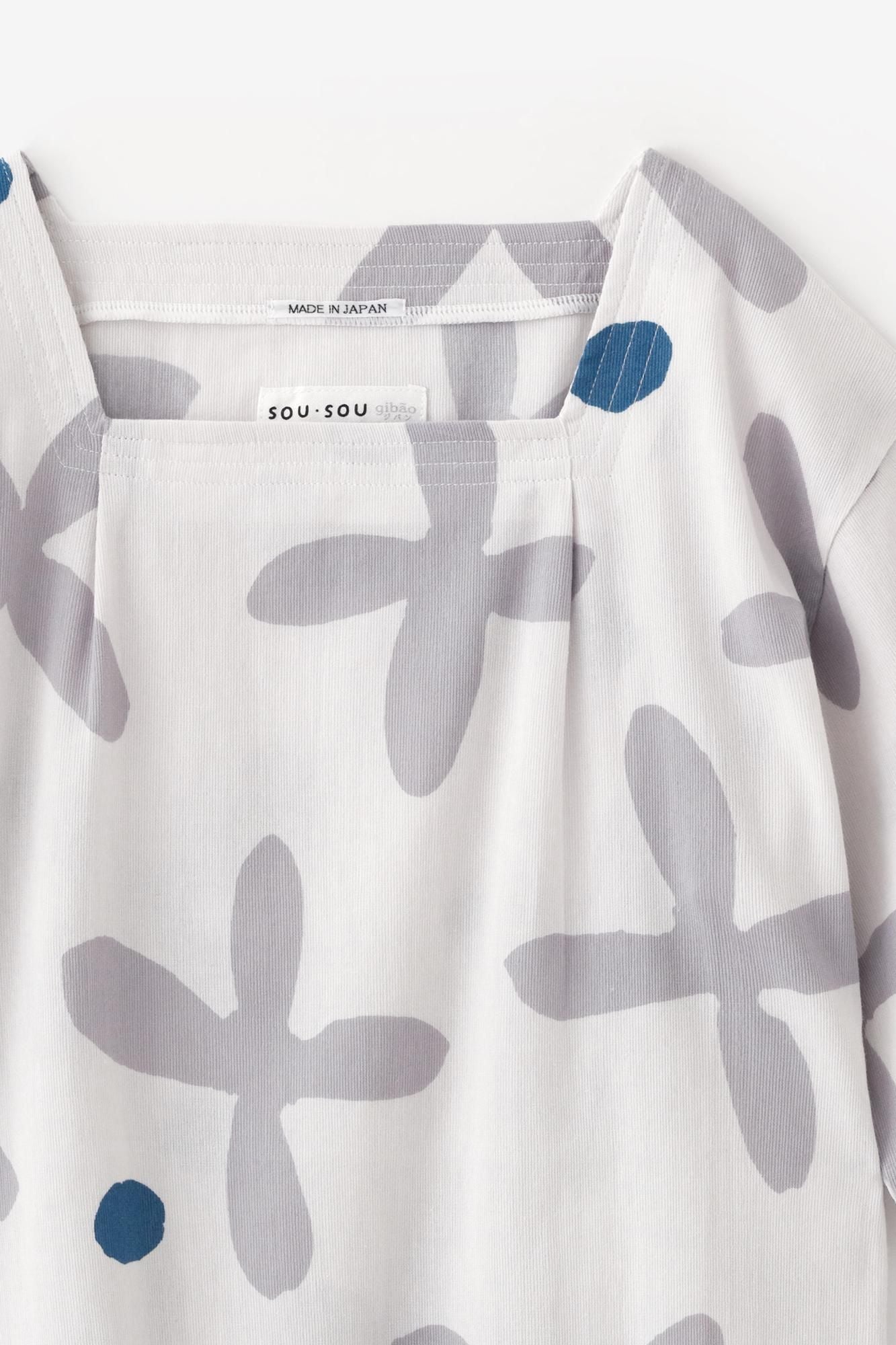 Chizimi Cotton 40/40 Square Neck Shirt Elbow Length Sleeve / Suzushiroso Large