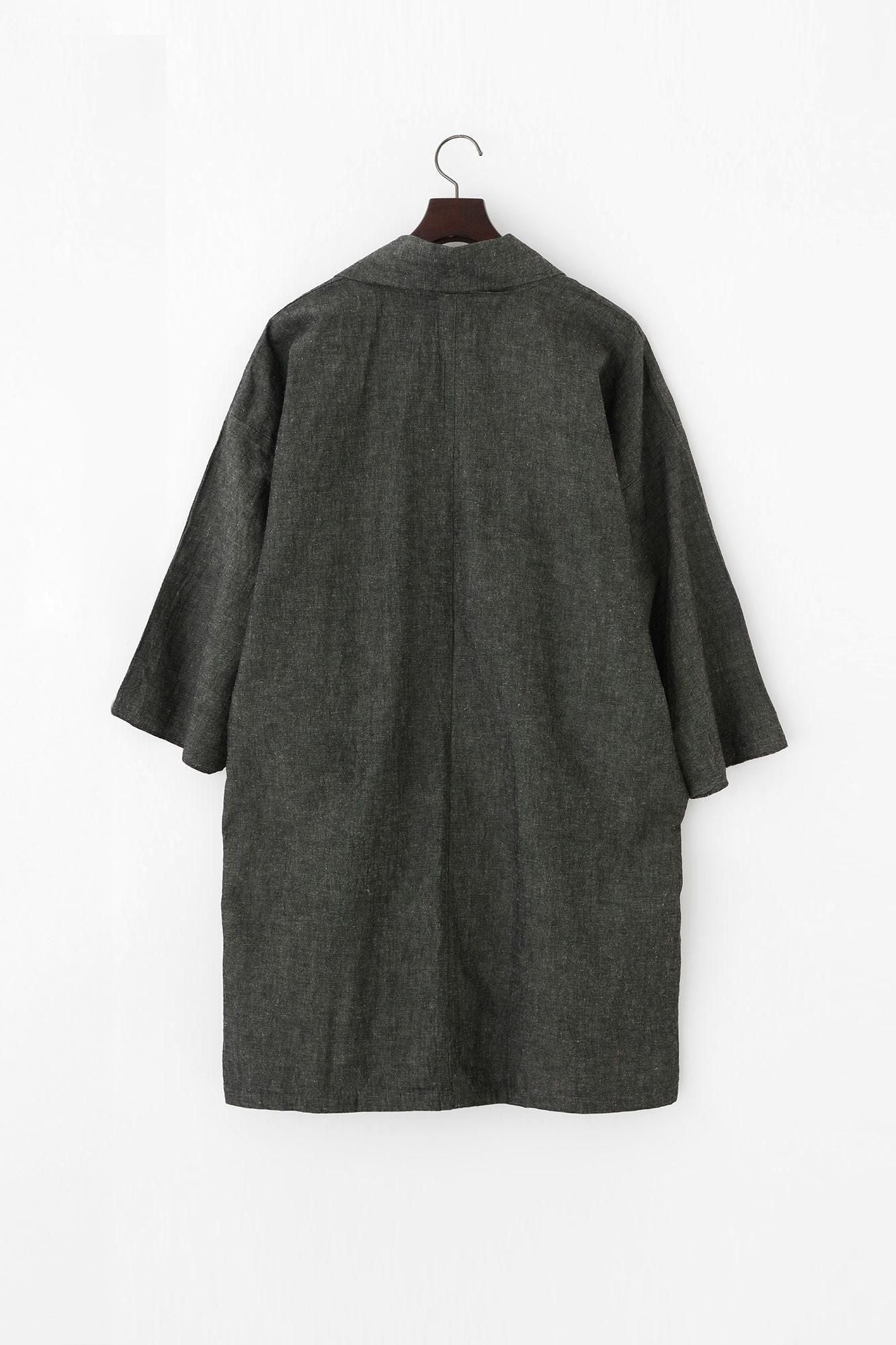 伊勢木棉20/20 麻混紡 梯形袖短外套 單層／灰炭色 2