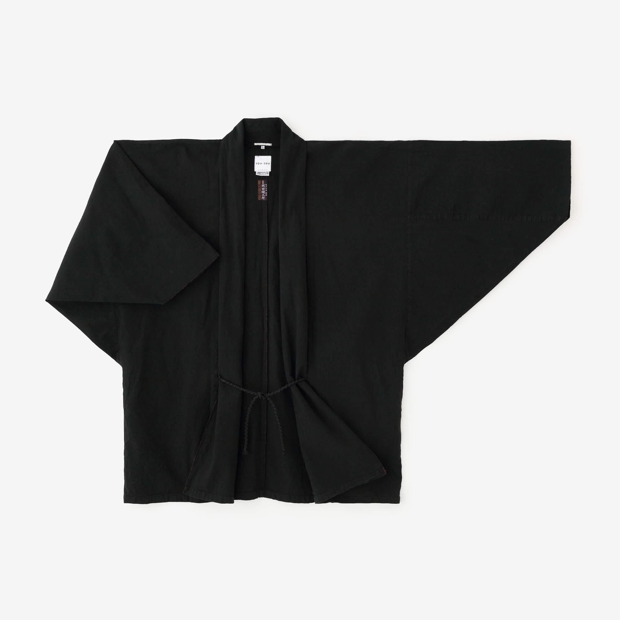 SOU•SOU　麻 ストレッチ もじり袖 短衣 単ひとえ ブラック　M 伊勢木綿 20/20 麻混 もじり袖 短衣 単／濡羽色2（ぬれ