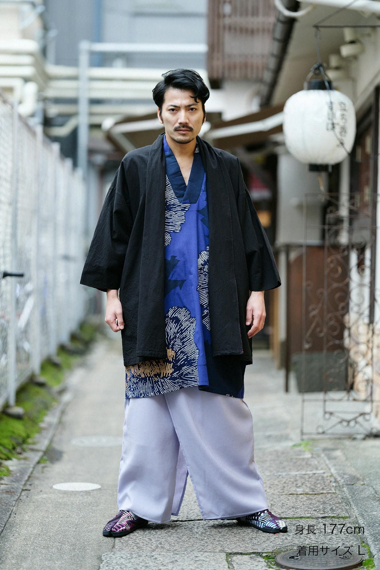 伊勢木綿 20/20 麻混 もじり袖 短衣 単／濡羽色2（ぬれ
