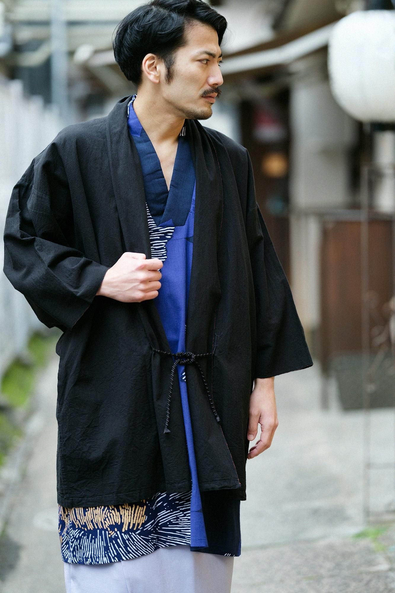 SOU•SOU　麻 ストレッチ もじり袖 短衣 単ひとえ ブラック　M net限定】近清絞り 麻紗（あさ） もじり袖 短衣（たんい） 単（ひとえ）／